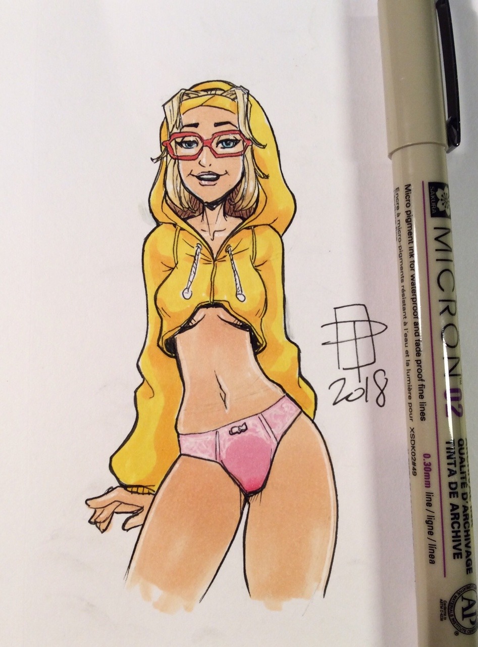 big hero 6, breasts, callmepo, disney, female, honey lemon, hoodie, marvel, marvel comics, panties, photo (medium), pink panties, signature, solo, text, underboob