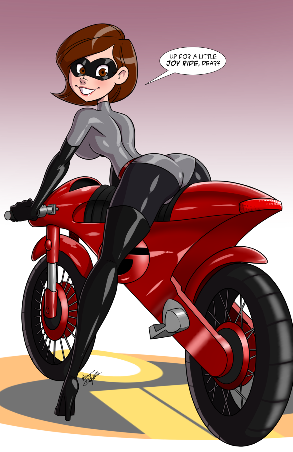 1girls 2018 aeolus06 alternate_costume armwear ass big_ass big_butt bodysuit breasts brown_eyes brown_hair butt clothing costume curvy dat_ass disney elastigirl elastigirl_(the_incredibles_2_supersuit) eyewear female female_only footwear handwear helen_parr high_heel_boots high_heels large_breasts legwear mask milf mother motorbike motorcycle pixar png smile smooth_skin solo superheroine the_incredibles the_incredibles_2 tight_clothes