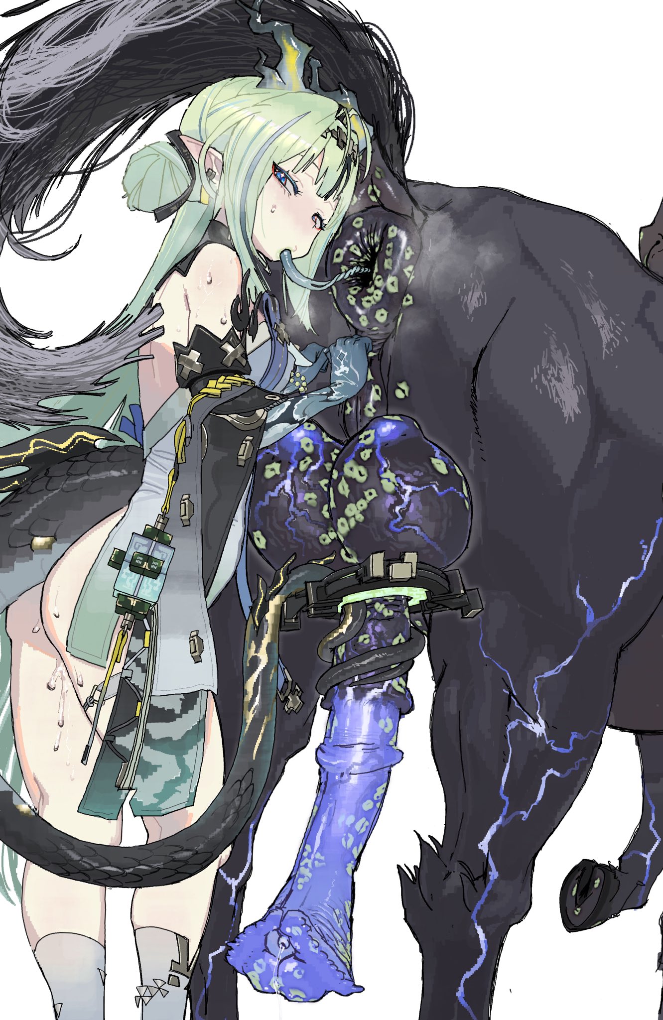 1girls, 1horse, animal genitalia, animal penis, anus, anus worship, arknights: endfield, beast rimming, bestiality, big penis, cum, cumshot, gigantic penis, green hair, hitobashira (1746164306), horns, horse, horse penis, horseballs, horsecock, huge balls, huge cock, huge penis, humanoid, interspecies, large penis, light skin, light-skinned female, lipstick, lipstick mark, lipstick on ass, long hair, long penis, long tongue, rimjob, rimming, rimming horse, rimming male, si (arknights), small breasts, tail, tongue in anus, tonguejob, veiny balls, veiny penis, victim alice, zoophilia