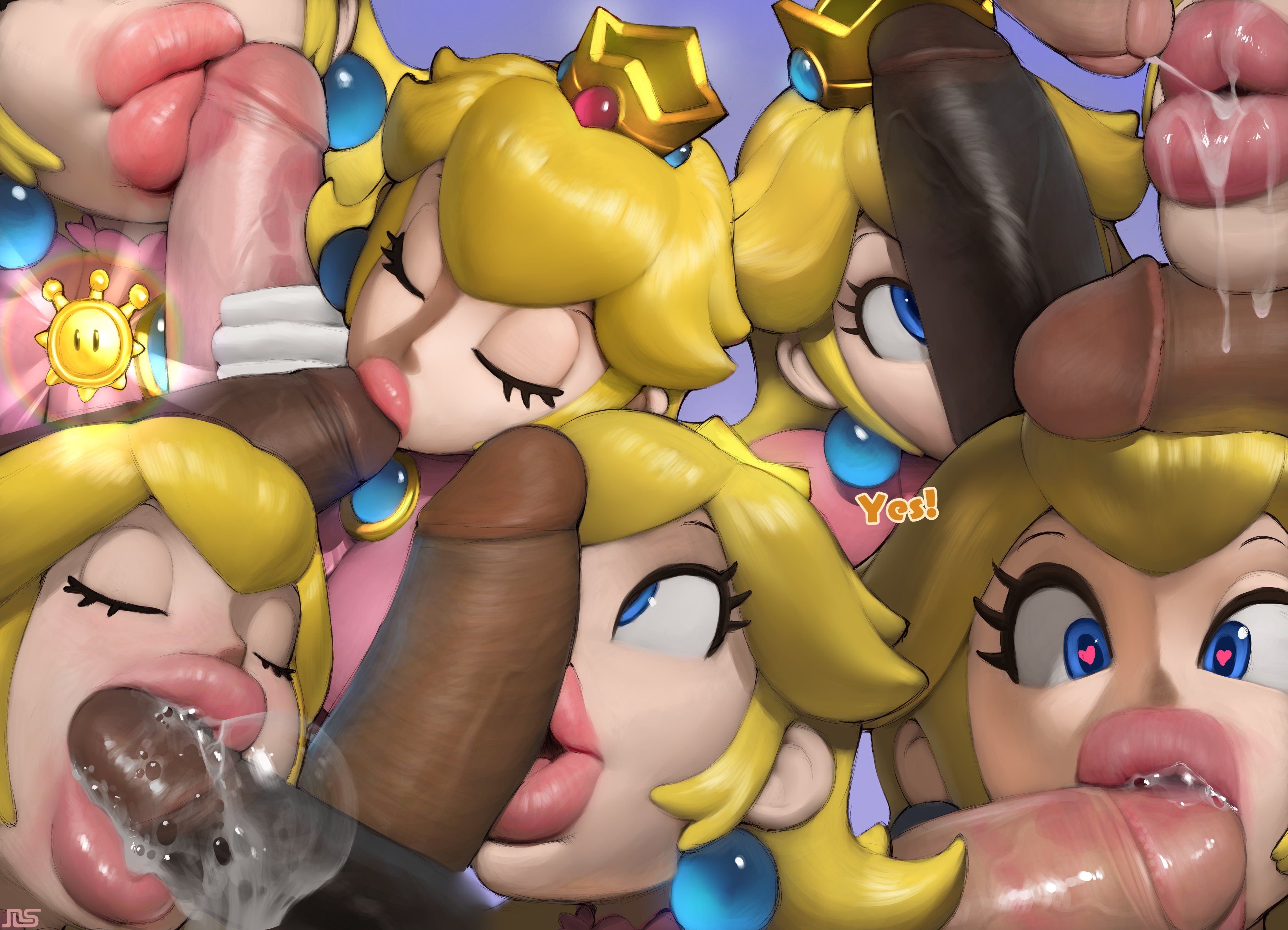 1girls, 2d, big lips, bimbo lips, blonde, blonde female, blonde hair, cock, crown, cum, cum on lips, dick, fellatio, genital fluids, genitals, hair, heart-shaped pupils, hi res, highres, huge cock, human, human on human, human only, lewdcactus, light skin, mario (series), multiple boys, multiple penises, namespace, nintendo, oral, oral sex, penis, plump lips, princess, princess peach, saliva, tagme