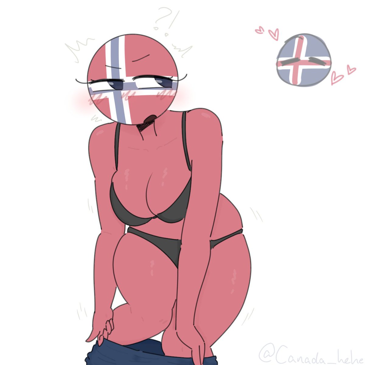 1girls, bikini, countryballs, countryhumans, countryhumans girl, girl, heart, iceland (countryhumans), norway (countryhumans), undressing, xx.canada.xx