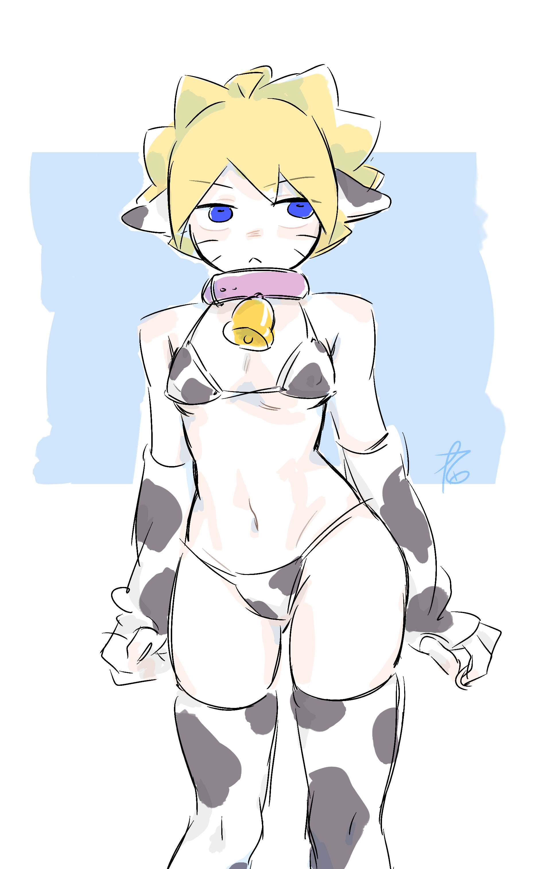 1boy, 1femboy, absurd res, absurd resolution, absurdres, androgynous, arm warmers, armwear, artist request, bare shoulders, bare thighs, bikini, bikini bottom, bikini top, blonde hair, blue eyes, blush, boruto, boruto (series), boruto uzumaki, boruto: naruto next generation, boruto: naruto next generations, boruto: naruto the movie, boruto:naruto next generations, cow boy, cow ears, cow print, cow print armwear, cow print bikini, cow print bra, cow print gloves, cow print legwear, cow print thighhighs, cowbell, crossdressing, cute, facial markings, femboy, femboy focus, femboy only, feminine male, front view, g-string, gay, girly, hi res, high resolution, highres, leg warmers, legwear, light skin, light-skinned male, micro bikini, naruto, naruto (series), pale skin, pale-skinned male, panties, pinup, pose, posing, shonen jump, shounen jump, shueisha, sissy, skimpy bikini, solo, solo femboy, solo focus, solo male, spiky hair, standing, thighhighs, thong, trap, uzumaki boruto, very high resolution, weekly shonen jump, weekly shonen magazine, weekly shounen jump, whisker markings, whiskers, yaoi, year of the ox, yellow hair