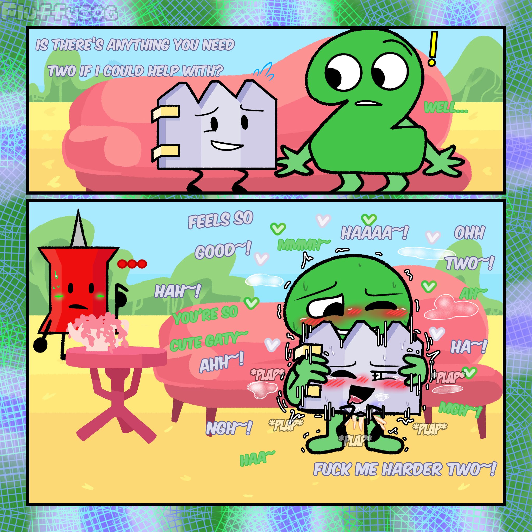 animate inanimate, battle for dream island, battle for dream island again, bfb, bfdi, bfdia, cum, fuzzy fluffs, gaty (bfdi), object show, object shows, pin (bfdi), pussy, pussy juice, sitting on penis, tentacle penis, the power of two, tpot, two (bfb), two (tpot), vaginal penetration