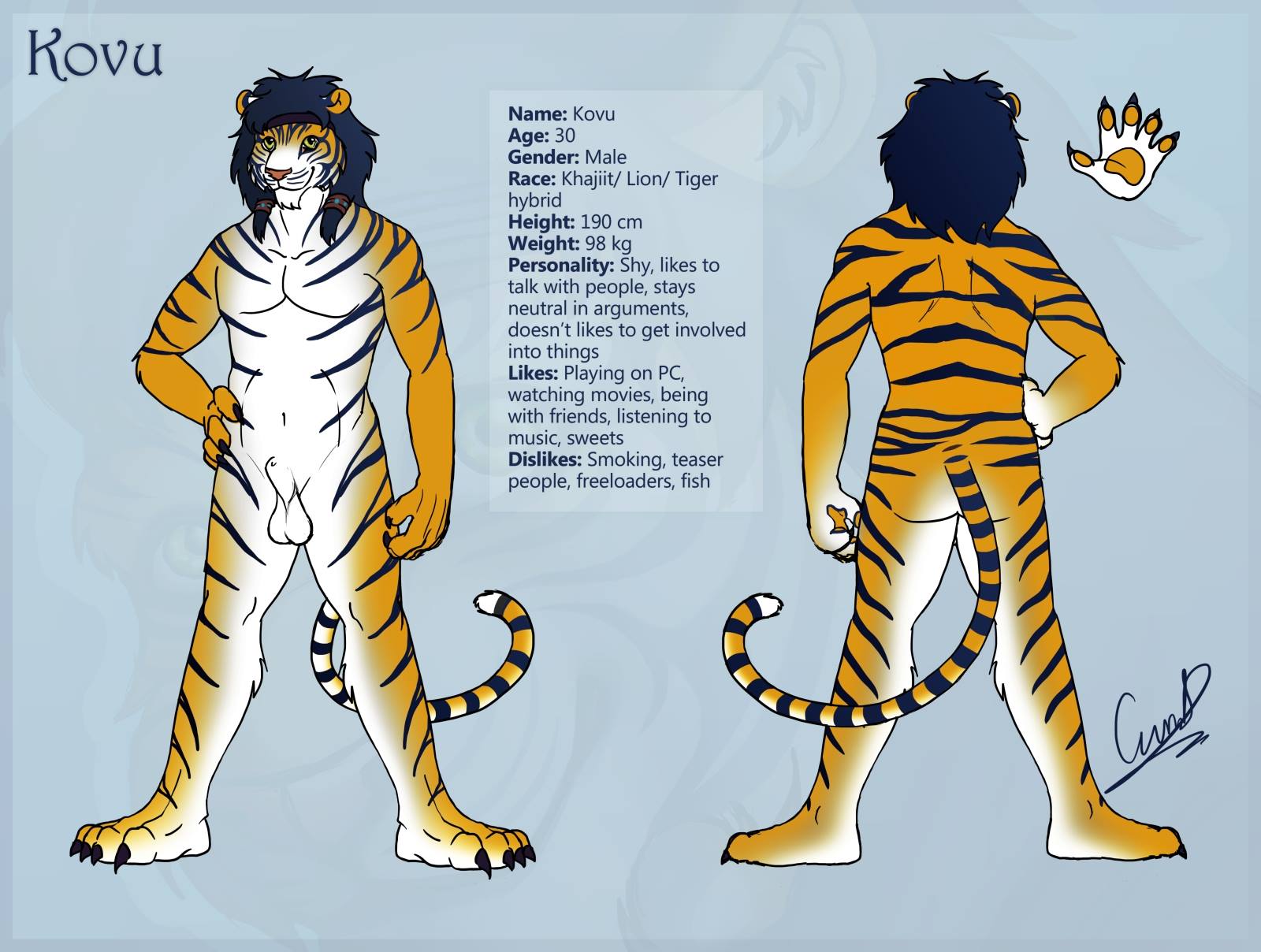 anthro feline fur hybrid khajiit kovu_muabdib liger lion lutti male male_only mammal nude penis the_elder_scrolls tiger video_games