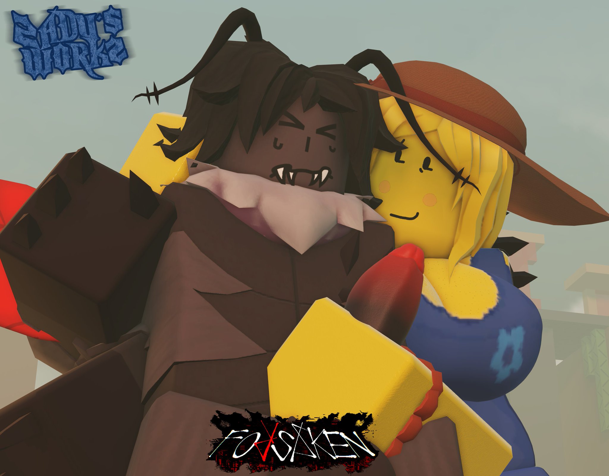 1boy1girl, 3d, 3d (artwork), 4 arms, big breasts, big penis, black fur, breasts, claws, clothed female, clothed female nude male, copyright name, female, forsaken (roblox), furry male, jerking off another, jerkingoff, jerkingoff another, male, mosquito, noob (forsaken), nude male, official alternate costume, panels, penis, penis out, roblox, roblox game, robloxian, stroking penis, two time, yellow body, yellow hair, yellow skin, zaduworkz