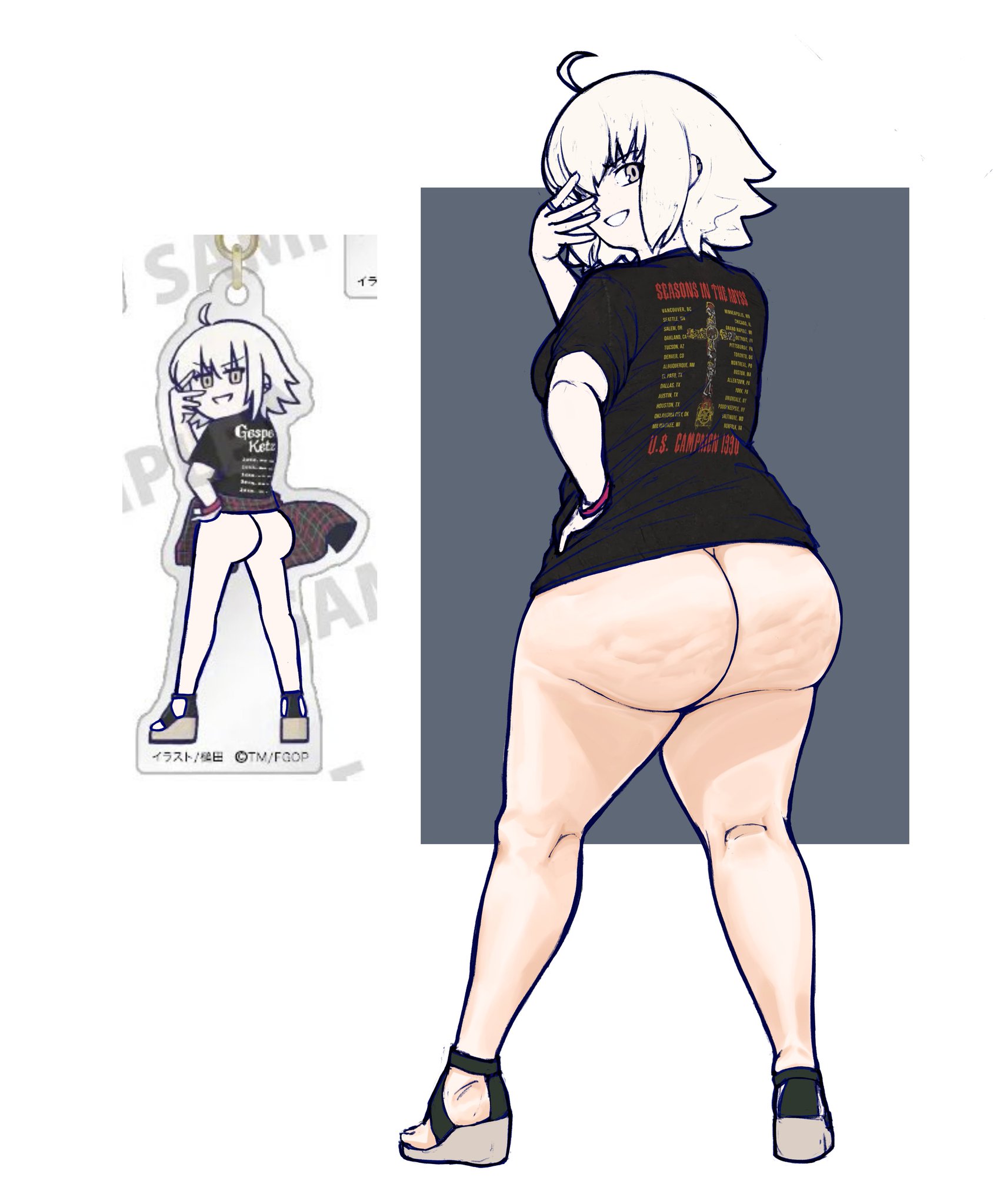 1girls, ass, ass focus, big ass, big butt, bottom heavy, bottomless, bubble butt, cellulite, cheesecake, chubby, chubby female, fat ass, fate (series), fate/grand order, female, female focus, female only, hand on hip, heels, huge ass, jeanne alter, large ass, light skin, light-skinned female, looking at viewer, looking back, massgrave, no panties, no pants, plump, pose, posing, rear view, reference image, ring, round ass, short hair, simple background, solo focus, tagme, thick ass, thick thighs, thunder thighs, white background, white hair, wide hips, yellow eyes