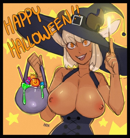 animal_ears caprine female halloween horns mammal nox_(character) nsfwnox solo topless witch_hat