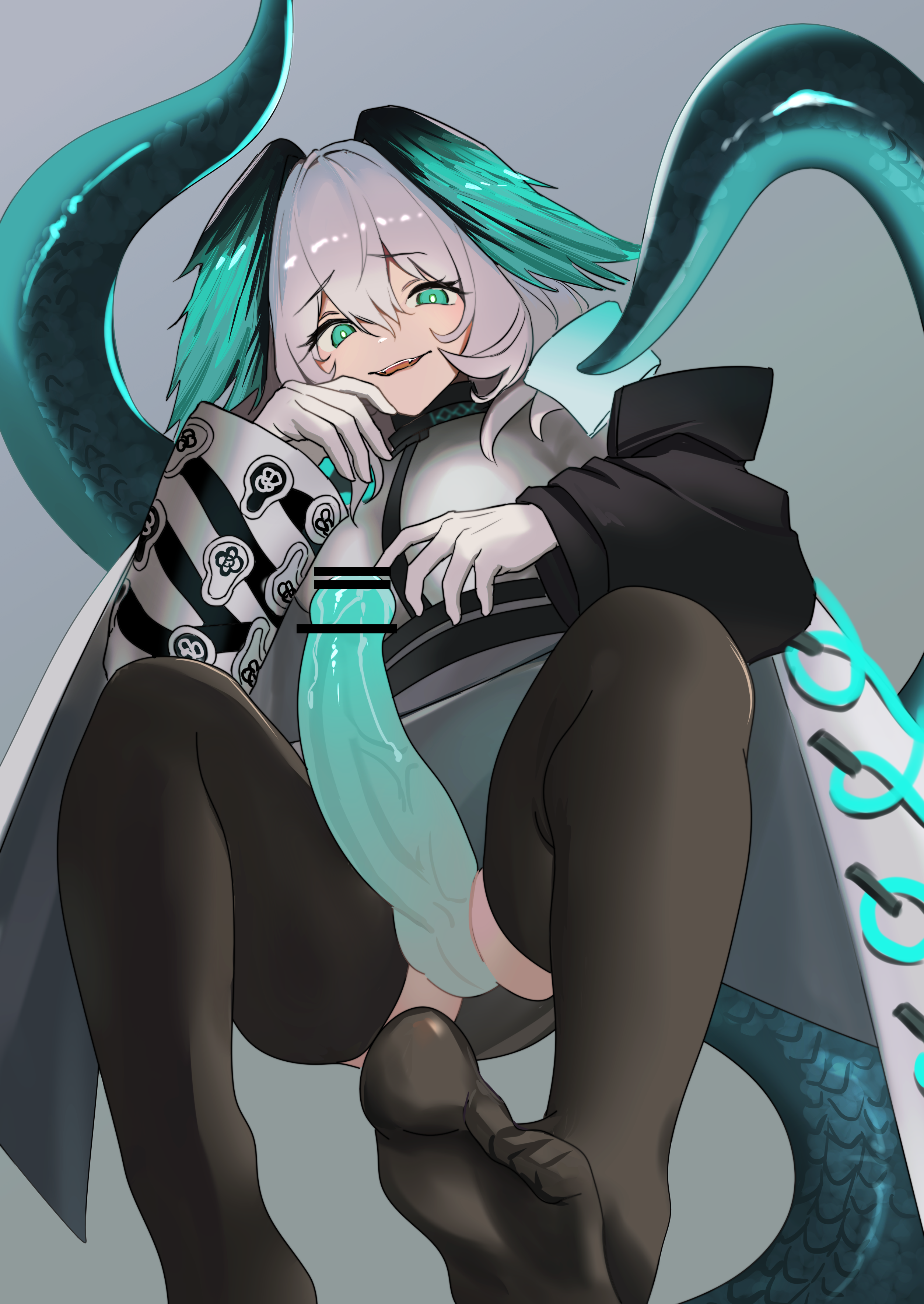 1futa, animal genitalia, arknights, baizhanjidan, feet, female, futanari, ho'olheyak (arknights), intersex, snake girl, tail