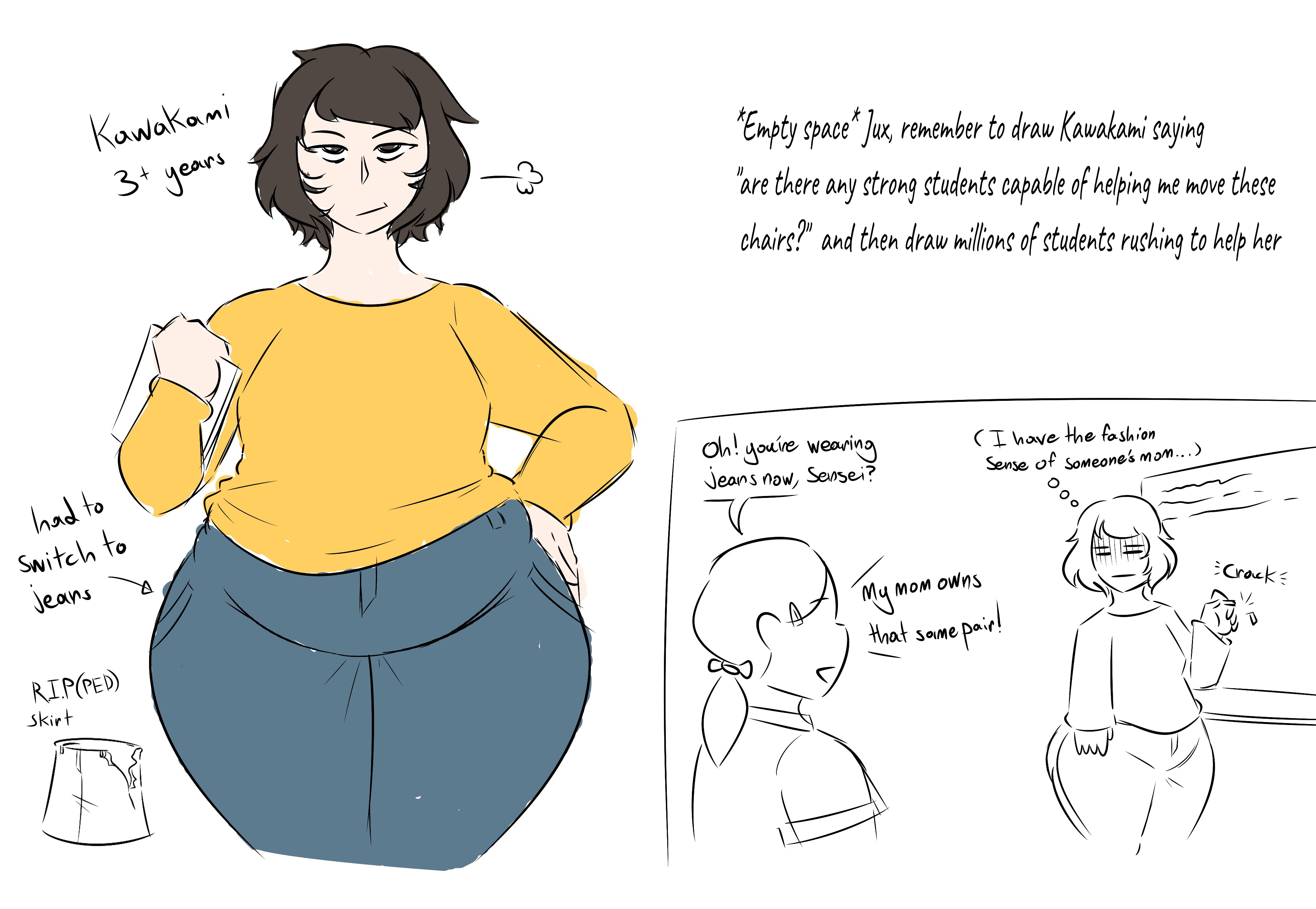 1girls, brown hair, clothed, fat, fat female, female, jeans, juxtaposedpunk, milf, overweight, overweight female, persona, persona 5, sadayo kawakami, tagme, text, wide hips