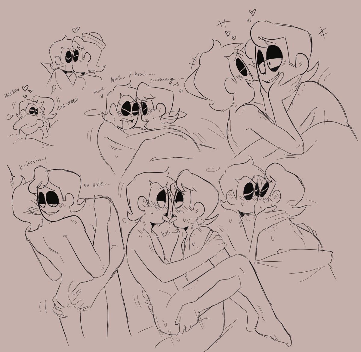 2boys, 2men, anal sex, couple, couple (romantic), cute, dialogue, gay, heart, heart symbol, hug, hugging, hugging another, kevin (spooky month), kissing, kissing while penetrated, love, love making, male, naked, newgrounds, no color, spooky month, sr pelo, streber (spooky month), text, touching ass, yaoi