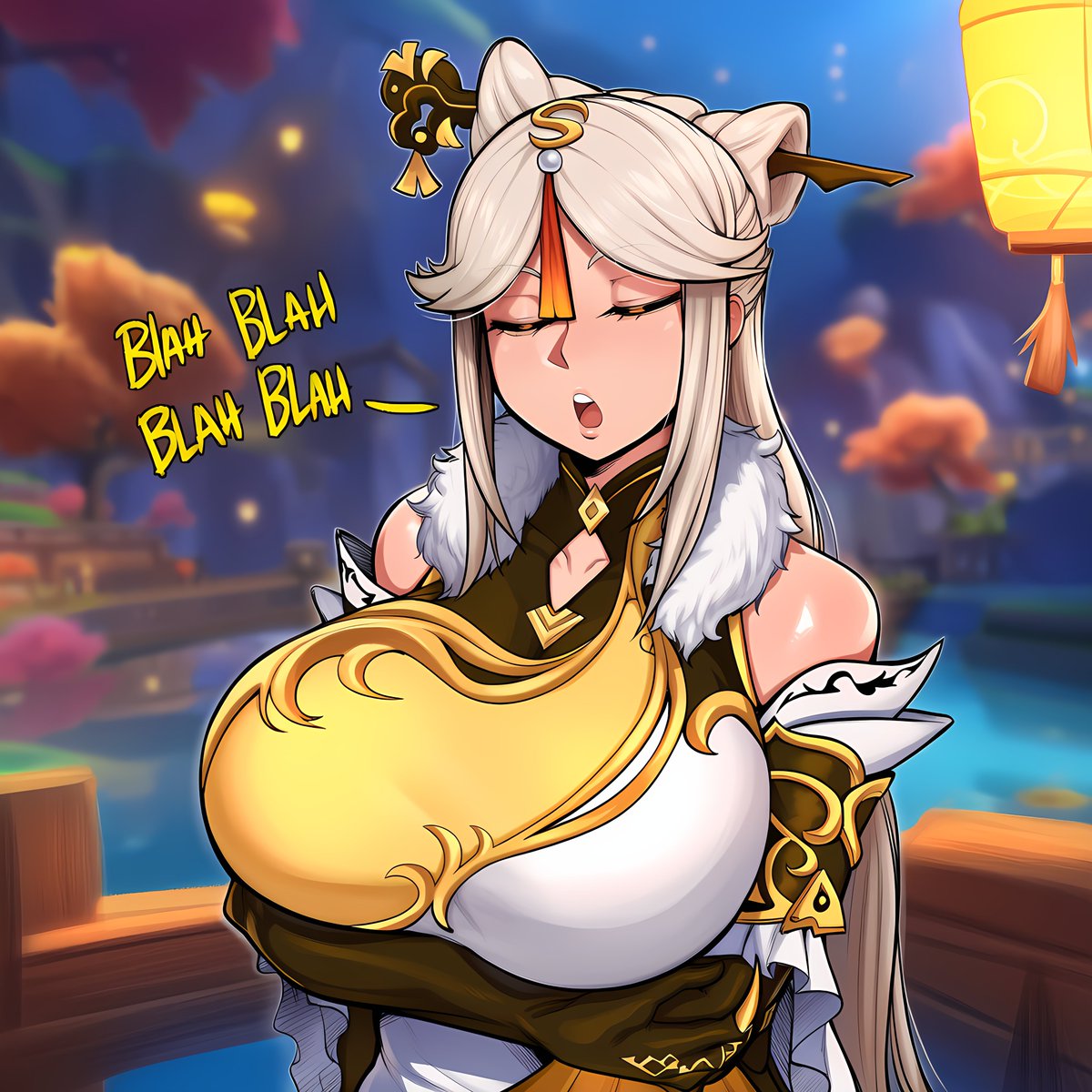 ai generated, breasts, charlotteanon, female, female only, genshin impact, hoyoverse, huge breasts, ningguang (genshin impact)