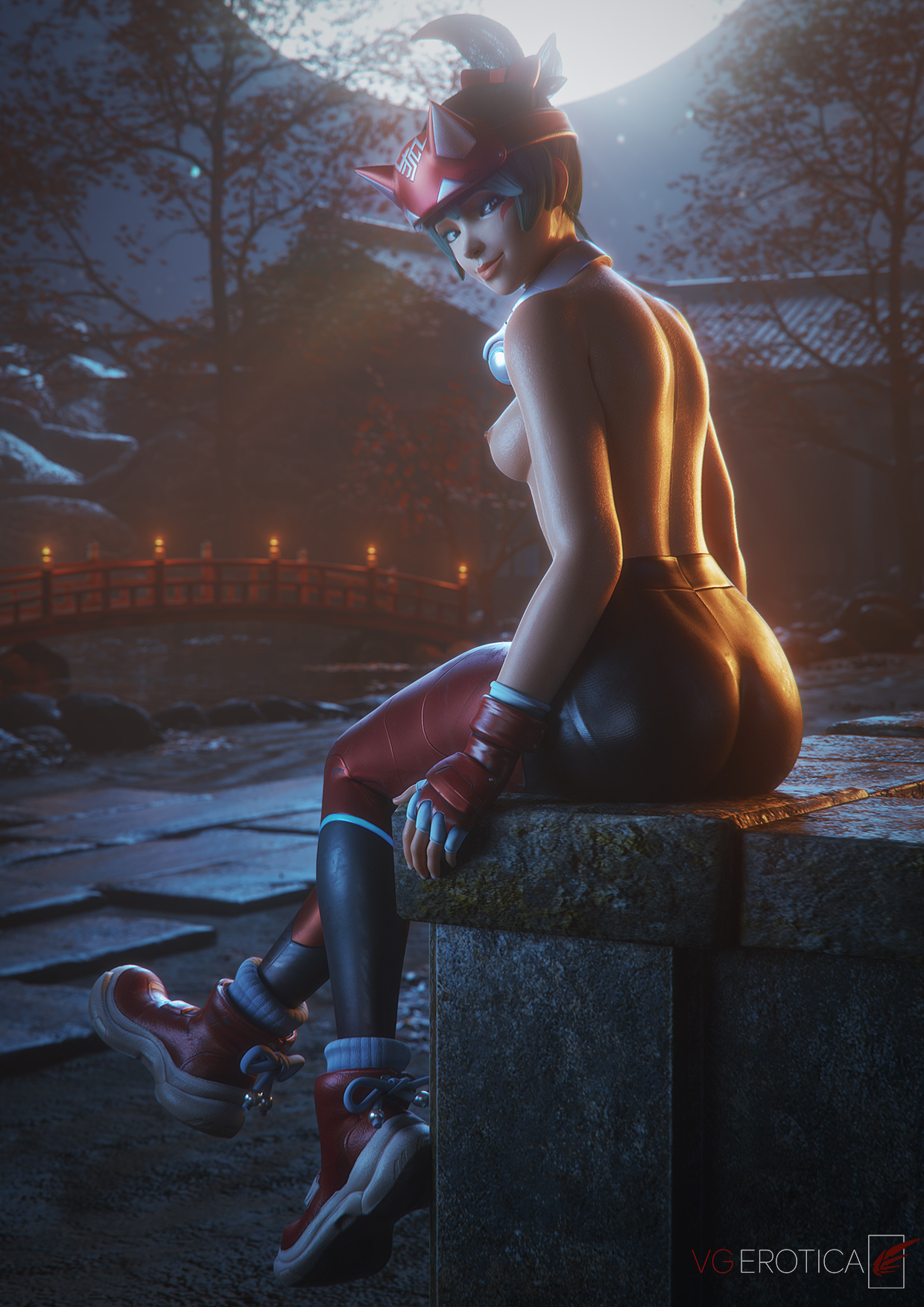 1girls, 2025, 3d, 3d (artwork), asian, asian female, ass, big ass, blender, blizzard entertainment, bottomwear, breasts, bubble ass, bubble butt, detailed background, face markings, facial markings, female, female focus, female only, headband, headphones, headwear, hi res, highres, hooded jacket, hoodie, japanese, japanese female, kiriko (overwatch), kiriko kamori, leggings, looking at viewer, looking back, medium breasts, nipples, overwatch, pose, posing, showing off, sideboob, sitting, sunlight, sunset, thick ass, thick thighs, topless, vgerotica, watermark