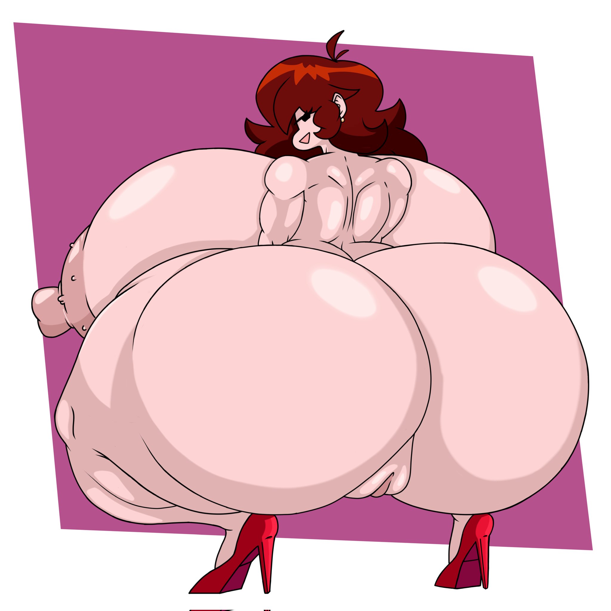 1girls, auburn hair, breasts, female, friday night funkin, girlfriend (friday night funkin), high heels, huge ass, huge breasts, large ass, large breasts, large nipples, looking at viewer, naked, naked female, pussy, pussy peek, smiling, smiling at viewer, solo, tagme, untold glitch