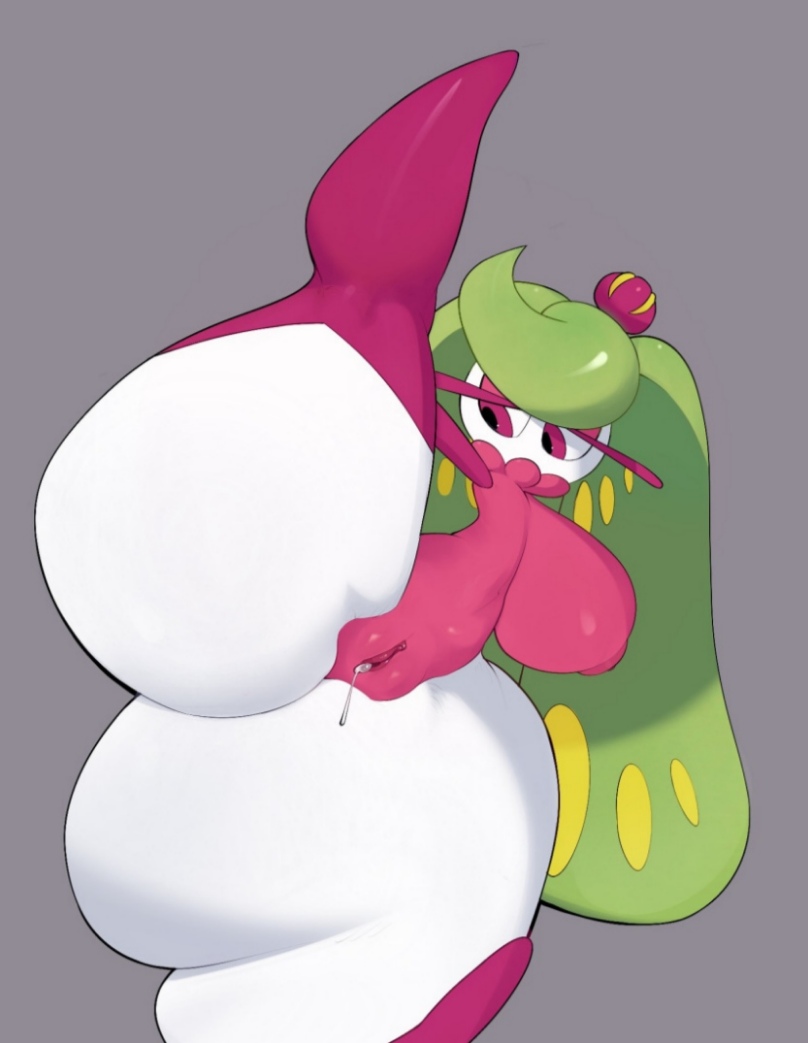 eyelashes, female, full body, green hair, long hair, mini crown, pink eyes, pokemon, pokemon (creature), pokemon (species), pokemon only, purple eyes, solo, tsareena