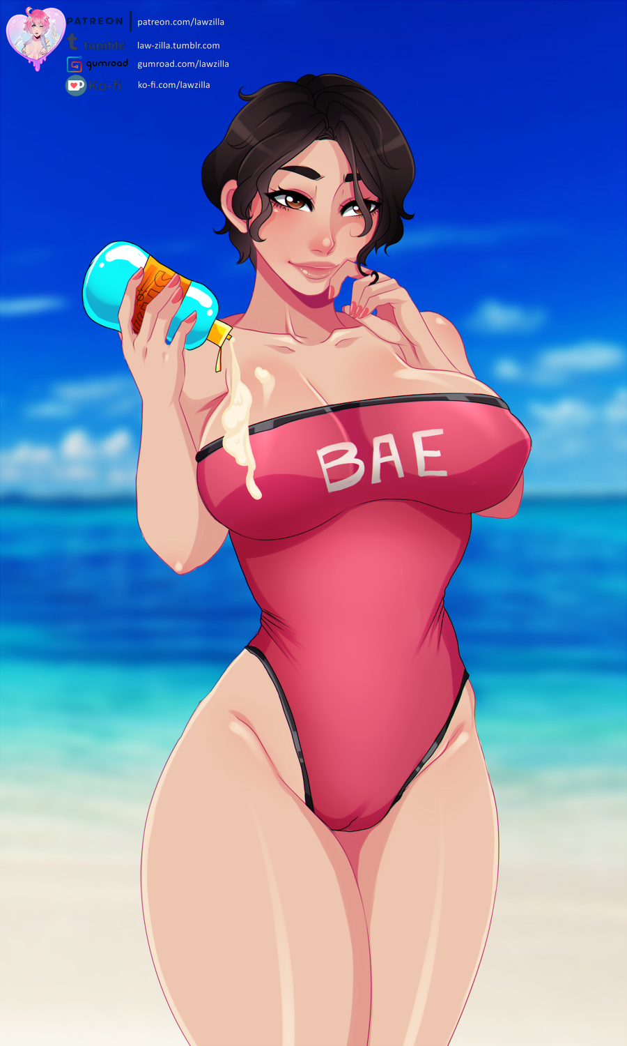 1girls, alibi (rainbow six), beach, big breasts, breasts, cameltoe, cleavage, female, female only, large breasts, law-zilla, one-piece swimsuit, pussy, rainbow six, rainbow six siege, solo, swimsuit, tagme, tom clancy