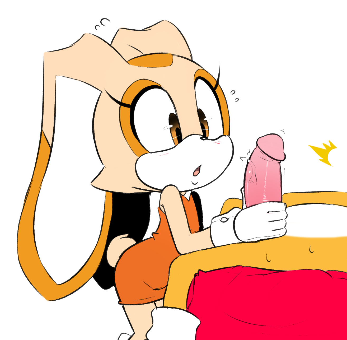 1boy, 1girls, animal ears, anthro, anthro female, anthro male, anthro on anthro, anthro only, ass, bed, blush, breasts, brown dress, brown eyes, brown nose, bunny, bunny girl, canine, clothed, clothing, colored, cotton tail, cream the rabbit, cub, cub on cub, digital drawing, digital drawing (artwork), digital media, digital media (artwork), dress, duo, erection, eyelashes, female, female cub, female focus, fox, fox boy, fur, furry, furry female, furry male, furry only, genitals, girly, gloves, grabbing penis, handjob, hearlesssoul, hi res, humanoid genitalia, humanoid pussy, humanoid vagina, lagomorph, long ears, lying, male, male cub, male/female, mammal, miles tails prower, mobian (species), on back, open mouth, penis, penis awe, pussy, rabbit, rabbit girl, rabbit tail, sega, sex, simple background, small breasts, solo focus, sonic (series), sonic team, sonic the hedgehog (series), standing, straight, sweat, tail, tails, tails the fox, tan fur, thick, thick ass, thick butt, thick thighs, vein, veiny penis, video games, white background, wide eyed, wide hips, young, young anthro, young female, young male