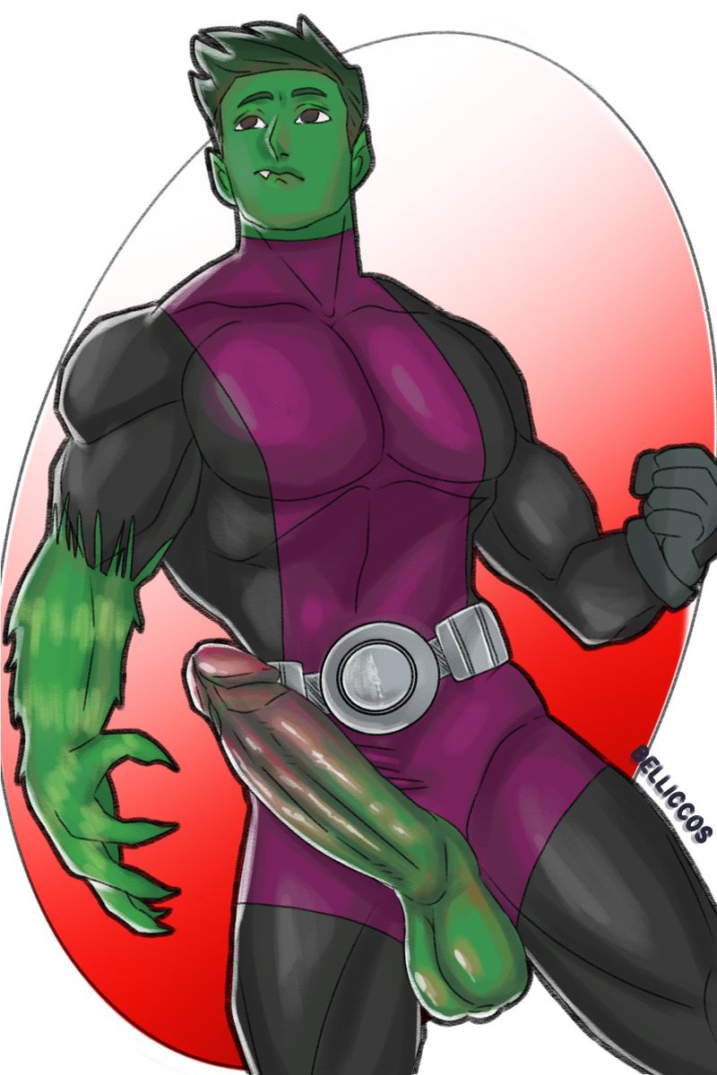 beast boy, bellicc art, big penis, boner, dc, dc comics, erection, gay, green skin, huge cock, male, male only, penis, solo, solo focus, solo male, teen titans, thick penis