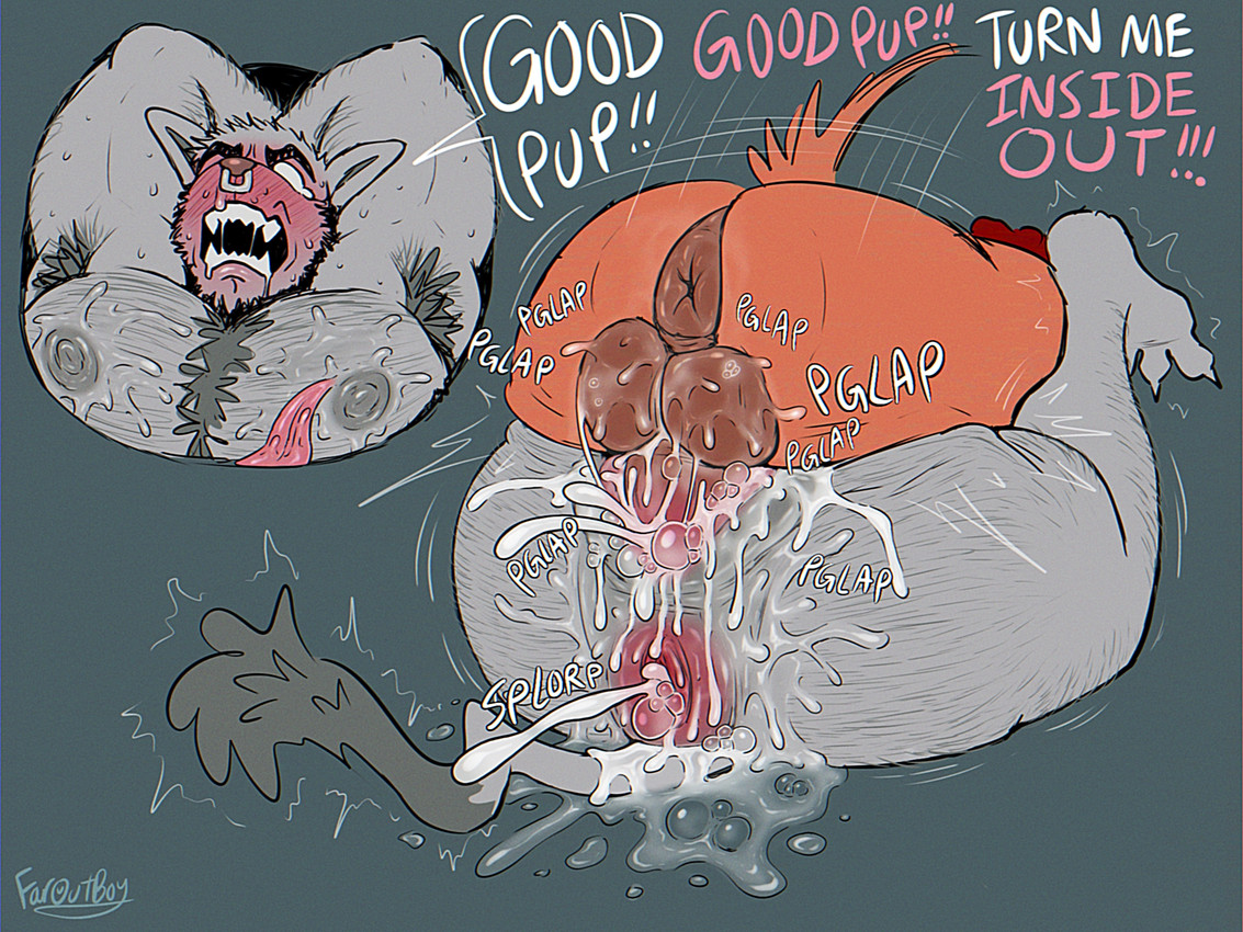 anthro, anthro on anthro, anthro penetrating anthro, bara, canine, cum in ass, cum in pussy, cum inside, cuntboy, cuntboy/male, faroutboy, furry, impregnation, impregnation request, male/cuntboy, small but hung, small dom big sub, smaller male