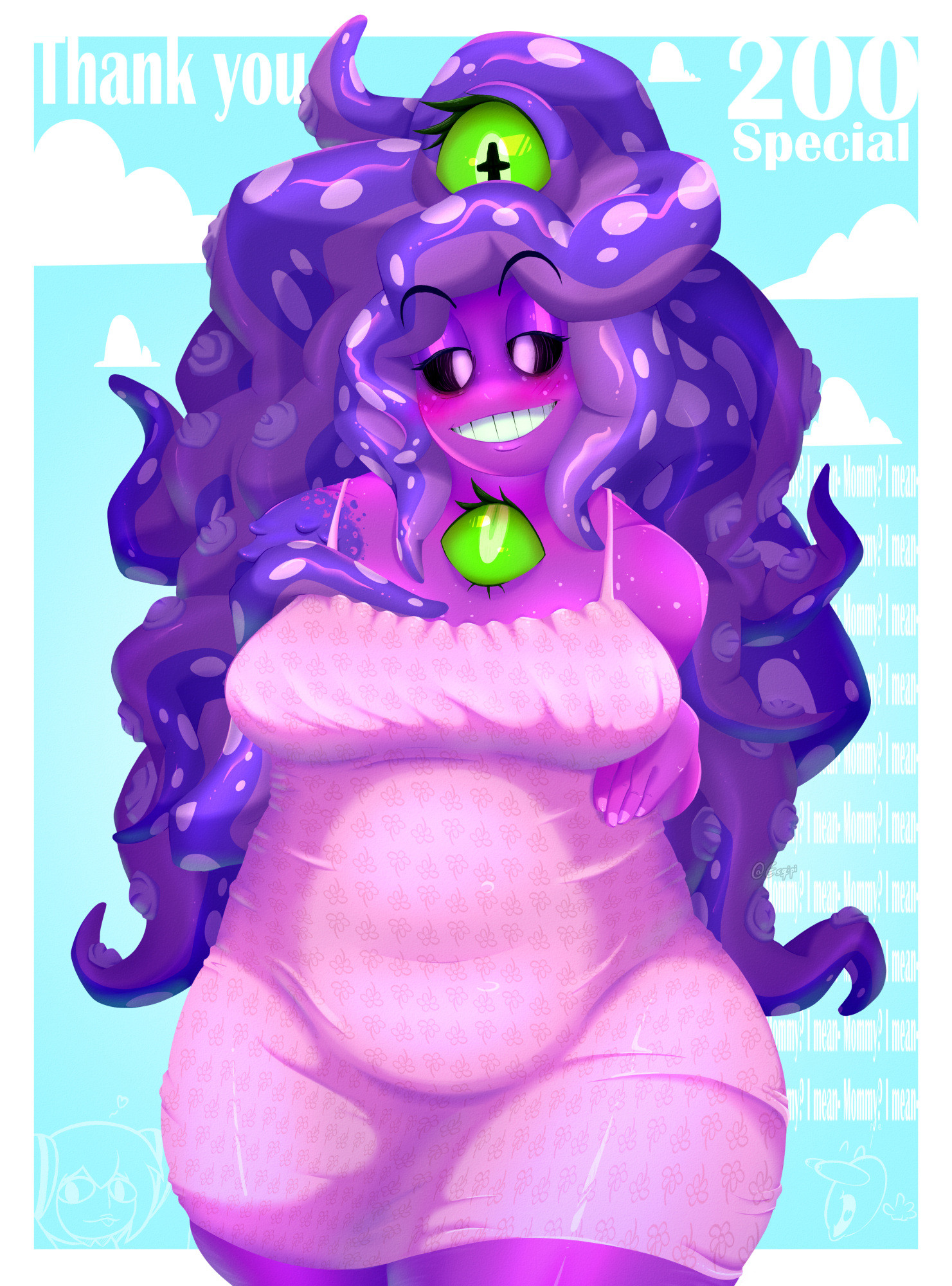 bbw, chubby, dress, esqipi, fat, lineless, milf, monster prom, tagme, tentacle, trans woman, transfem, transgender, transgender woman, zoe (monster prom)