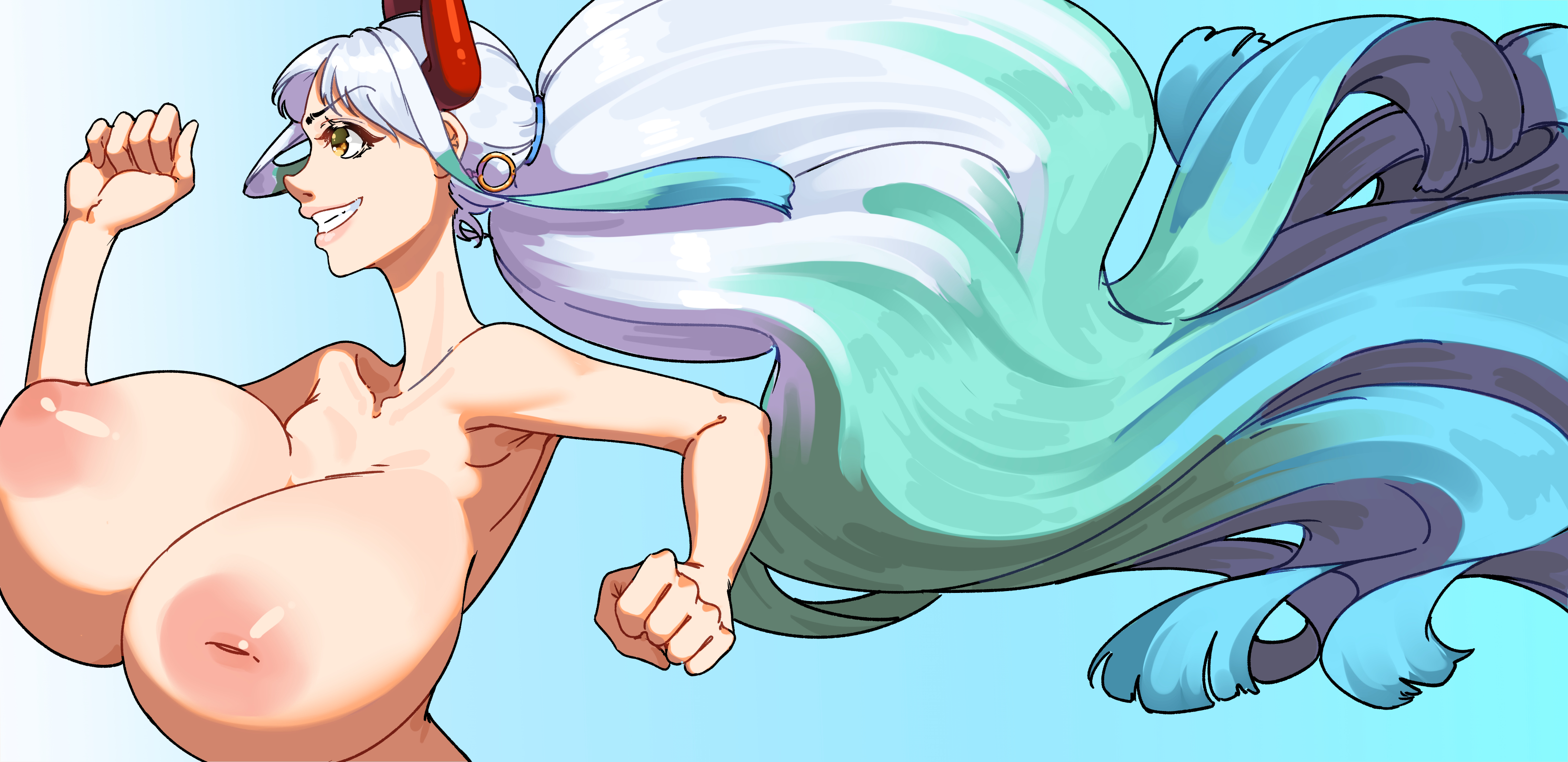 1girls, 47 hard, female, female only, nude, one piece, two-tone hair, white-haired female, yamato (one piece)