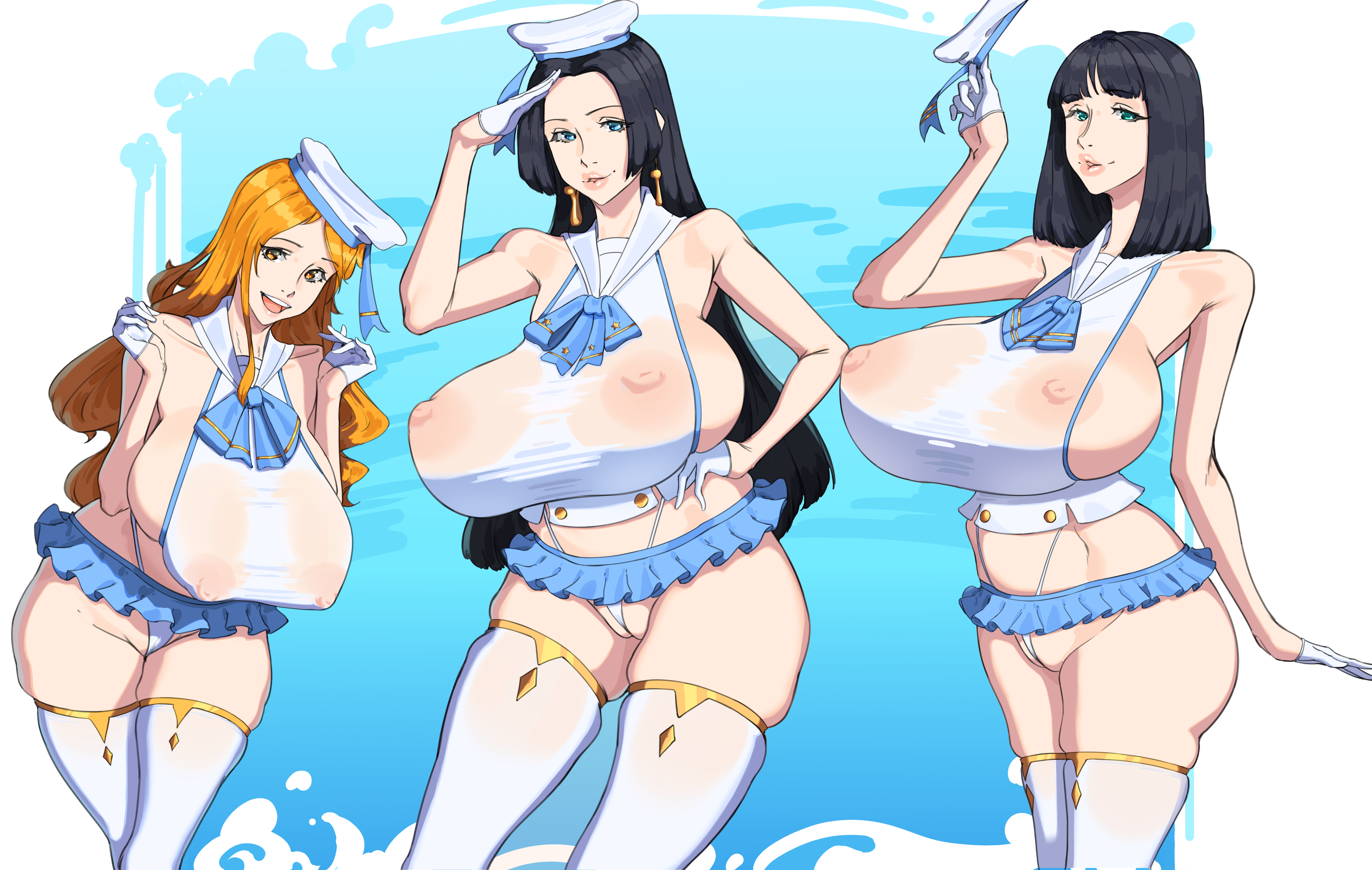 3girls, 47 hard, boa hancock, female, female only, nami (one piece), nico robin, one piece