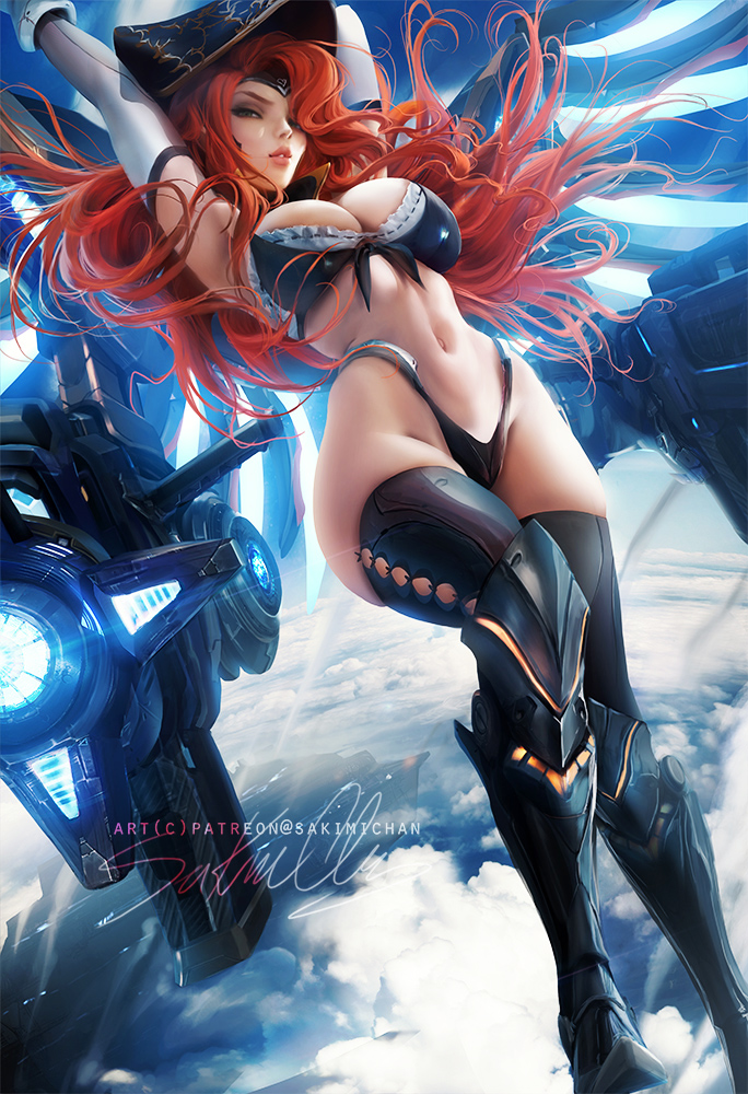 1girls big_breasts breasts cleavage cosplay female female_only gun_goddess_miss_fortune large_breasts league_of_legends looking_at_viewer miss_fortune riot_games sakimichan solo steel_valkyries_series thighhighs