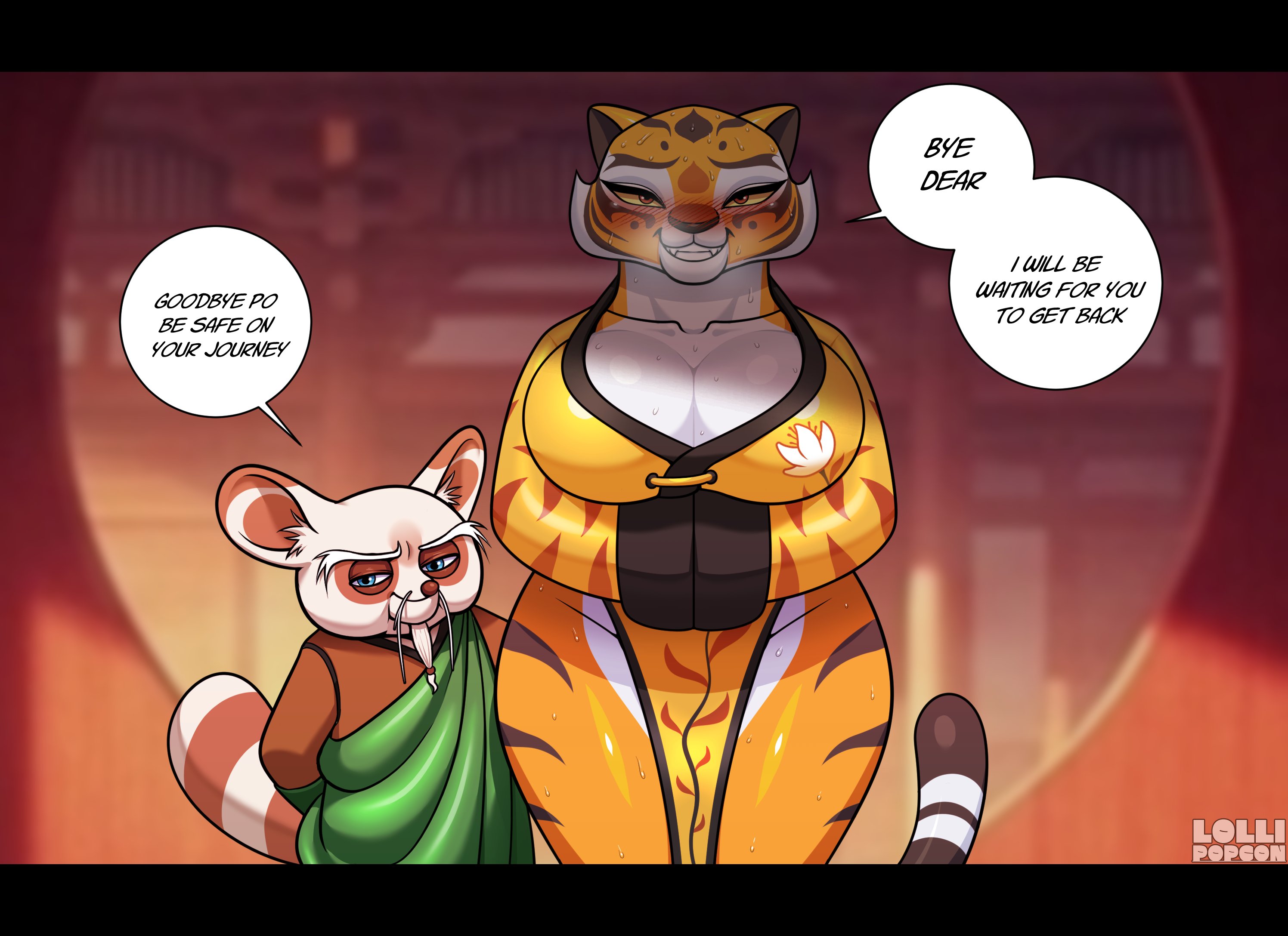 1boy, 1girls, big ass, big butt, bubble ass, bubble butt, dreamworks, female, kung fu panda, large ass, large butt, lollipopcon, male, master shifu, master tigress, size difference