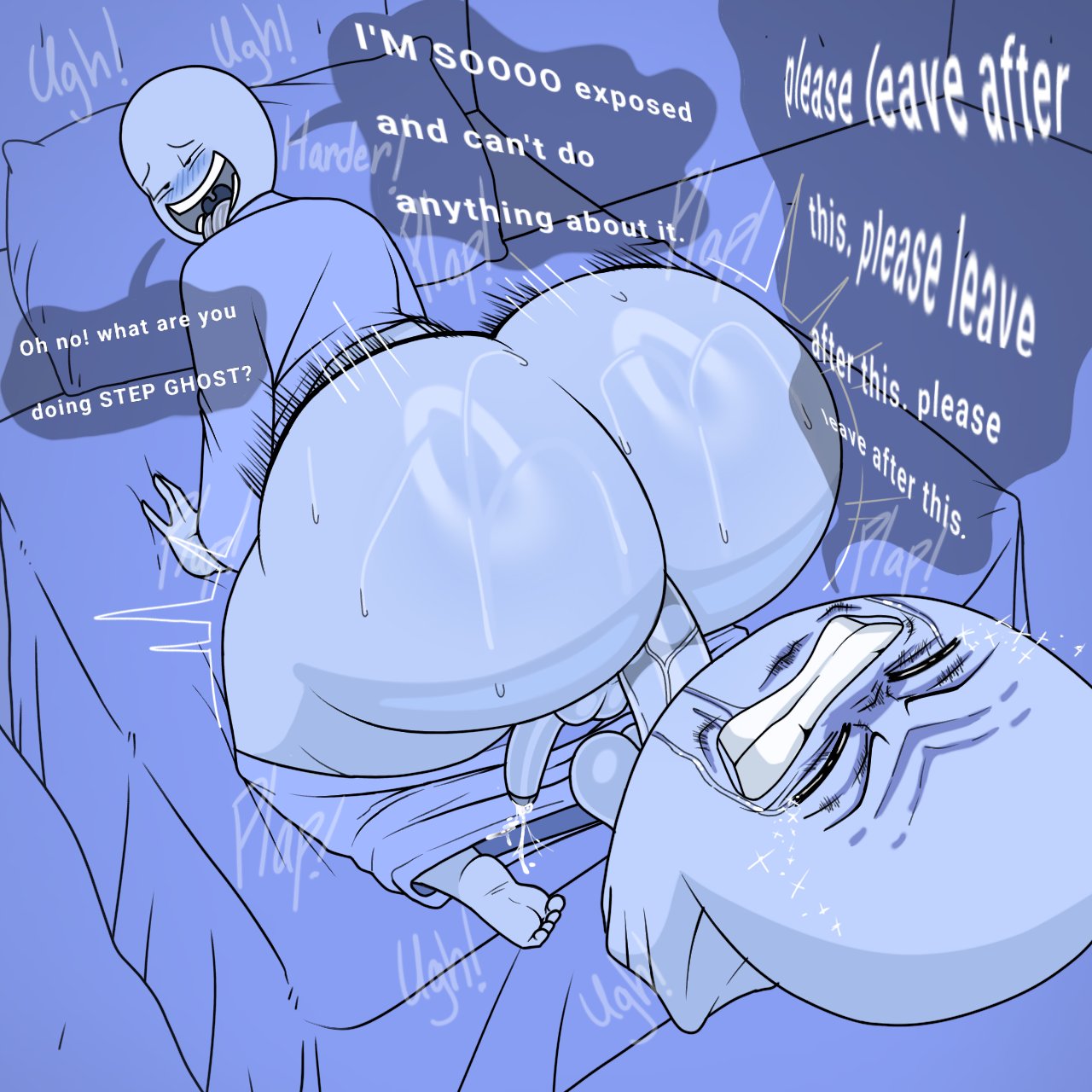 2boys, anal, anal sex, ass, balls, big ass, bottom heavy, bubble butt, cum while penetrated, dialogue, doggy style, face down ass up, fat ass, gay, gay sex, ghost, huge ass, human, japansadface, large ass, looking pleasured, male, male only, massive ass, pants, pants down, penis, sex, text, thick ass, thick thighs, tongue, tongue out, top-down bottom-up, wide hips, yaoi