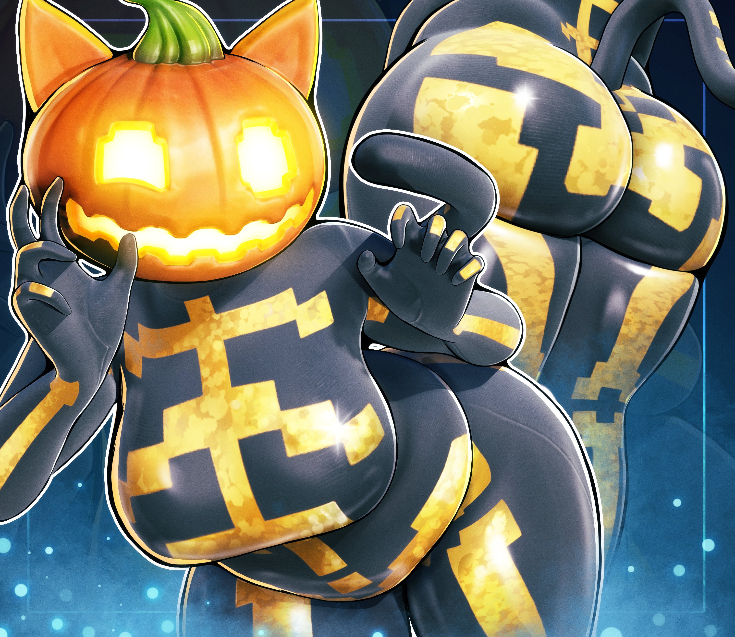 1girls, 3d, 3d (artwork), anthro, ass, big ass, big breasts, big thighs, breasts, bubble ass, bubble butt, cat ears, cat girl, cat tail, catgirl, chubby, chubby female, fat, fat female, female, female focus, female only, fortnite, fortnitemares, gigantic ass, gigantic thighs, halloween, huge ass, huge thighs, hyper, hyper ass, hyper thighs, looking at viewer, pumpkin, pumpkin head, sala3d, skinsuit, spice (fortnite), squatting, thick thighs, thighs, voluptuous, voluptuous female