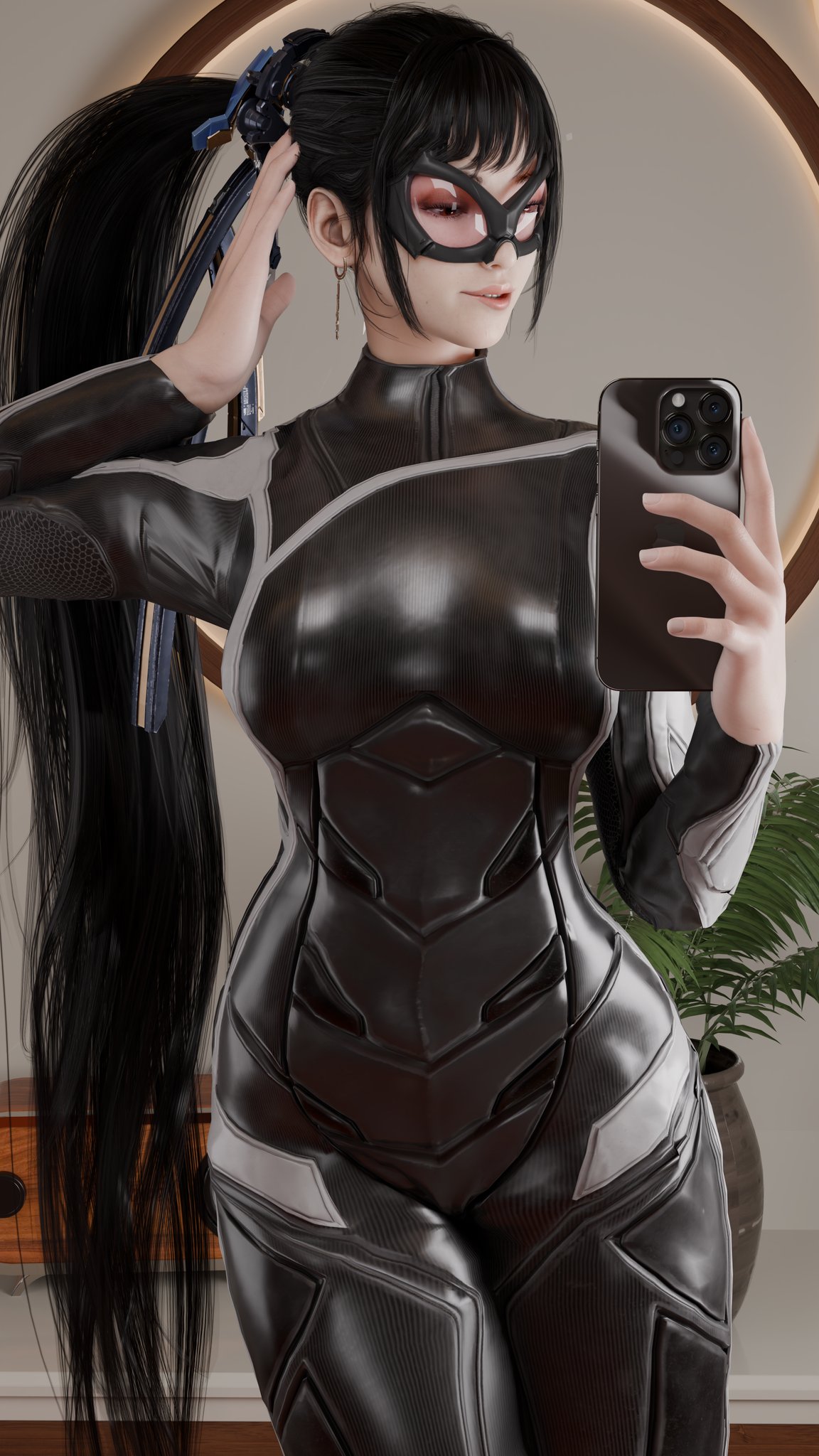 1girls, 2025, 3d, 3d (artwork), alluring, alternate version available, asian, asian female, big breasts, black bodysuit, black cat (cosplay), black hair, bodysuit, breasts, cosplay, curvaceous, curvaceous body, curvaceous female, curvaceous figure, curvaceous hips, curvy, curvy body, curvy female, curvy figure, curvy hips, earrings, enticing, eve (stellar blade), female, female only, halloween, hips, hourglass figure, insomniac games, kiart2055, large breasts, light skin, light-skinned female, long hair, marvel, marvel comics, mask, masked, masked female, massive breasts, phone, ponytail, red lipstick, seducing, seductive, seductive look, selfie, shift up, shiny, shiny clothes, shiny skin, skin tight, spider-man (ps4), spider-man (series), stellar blade, temptation, tempting, thick, thick breasts, thick hips, thick thighs, tight clothes, tight clothing, very long hair, voluptuous, voluptuous female, wide hips