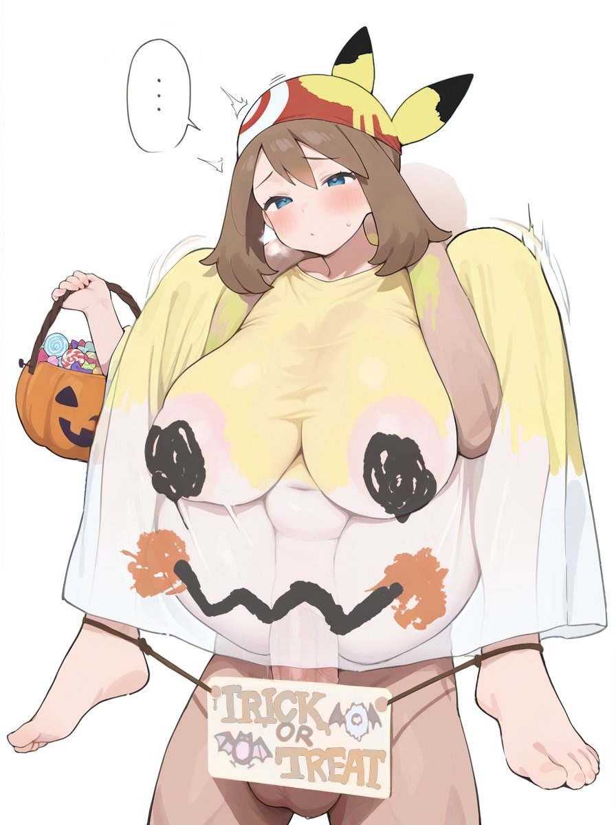 1boy, 1girls, big boobs, big breasts, big tits, boobs, breasts, cock, dick, feet, female, genitals, hair between eyes, huge breasts, jkd (artist), male, may (pokemon), navel, penis, pokemon, pokemon rse, pussy, sex, simple background, spread legs, thick thighs, thighs, tits, vaginal penetration, vaginal sex, white background