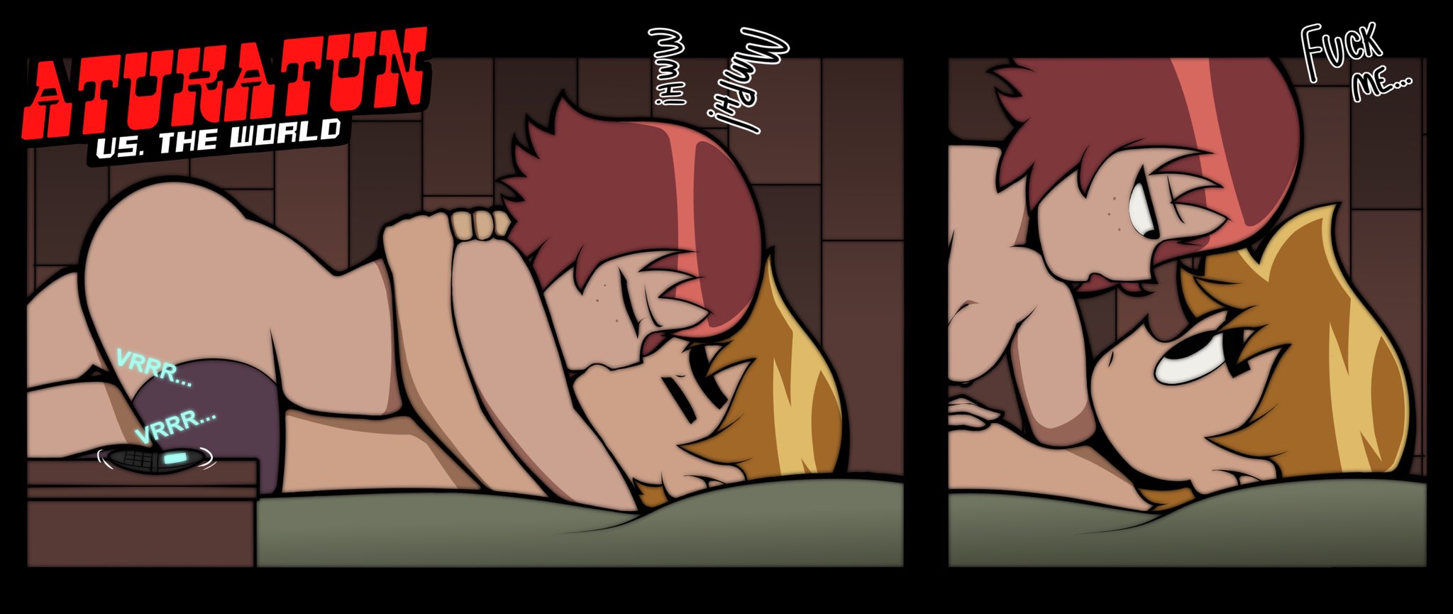 1boy, 1girls, ass, atukatun, bed, breasts, closed eyes, comic, eye contact, female, freckles, hugging, indoors, intimate, kim pine, kissing, making out, male, male/female, nude, on back, on bed, passionate, phone, red hair, romantic couple, scott pilgrim, scott pilgrim takes off, scott w pilgrim, small breasts, straddling, straight, thighhighs