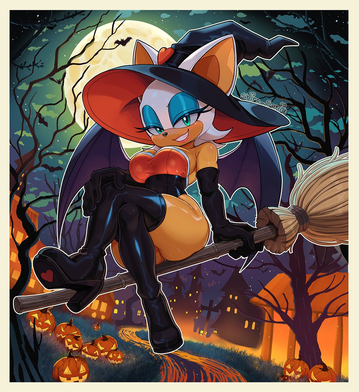 1girls, ass, big ass, big breasts, breasts, clothing, female, furry, latex, no nut november, rouge the bat, shiro sonic, sonic (series), tail, voluptuous female, wings, witch costume