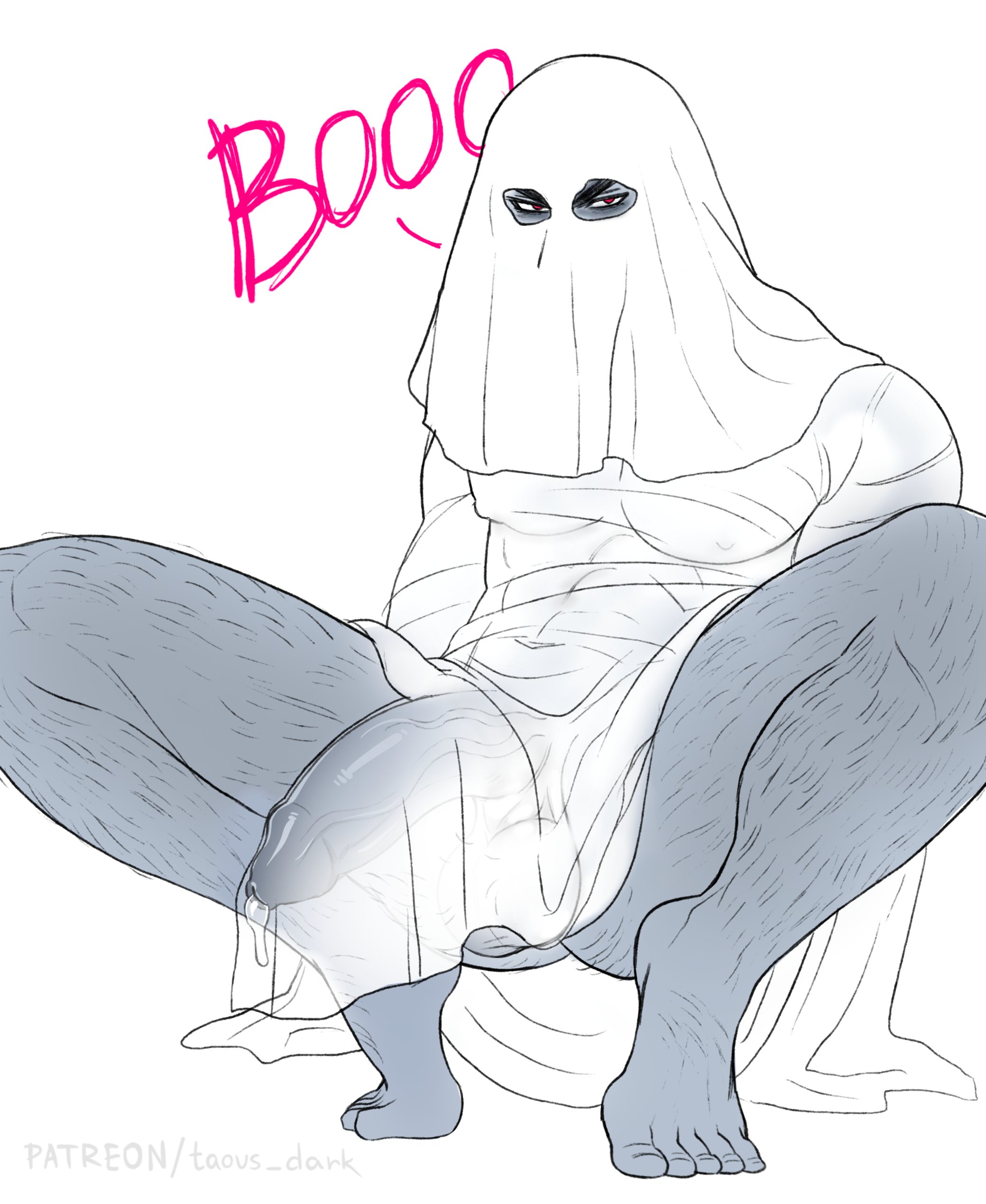 abs, balls, bara, biceps, big bulge, bulge, costume, ghost, ghost boy, halloween, halloween costume, holidays, male, male nipples, male only, manly, muscular, muscular male, nipples, nude, pecs, penis, penis outline, taous dark, yaoi