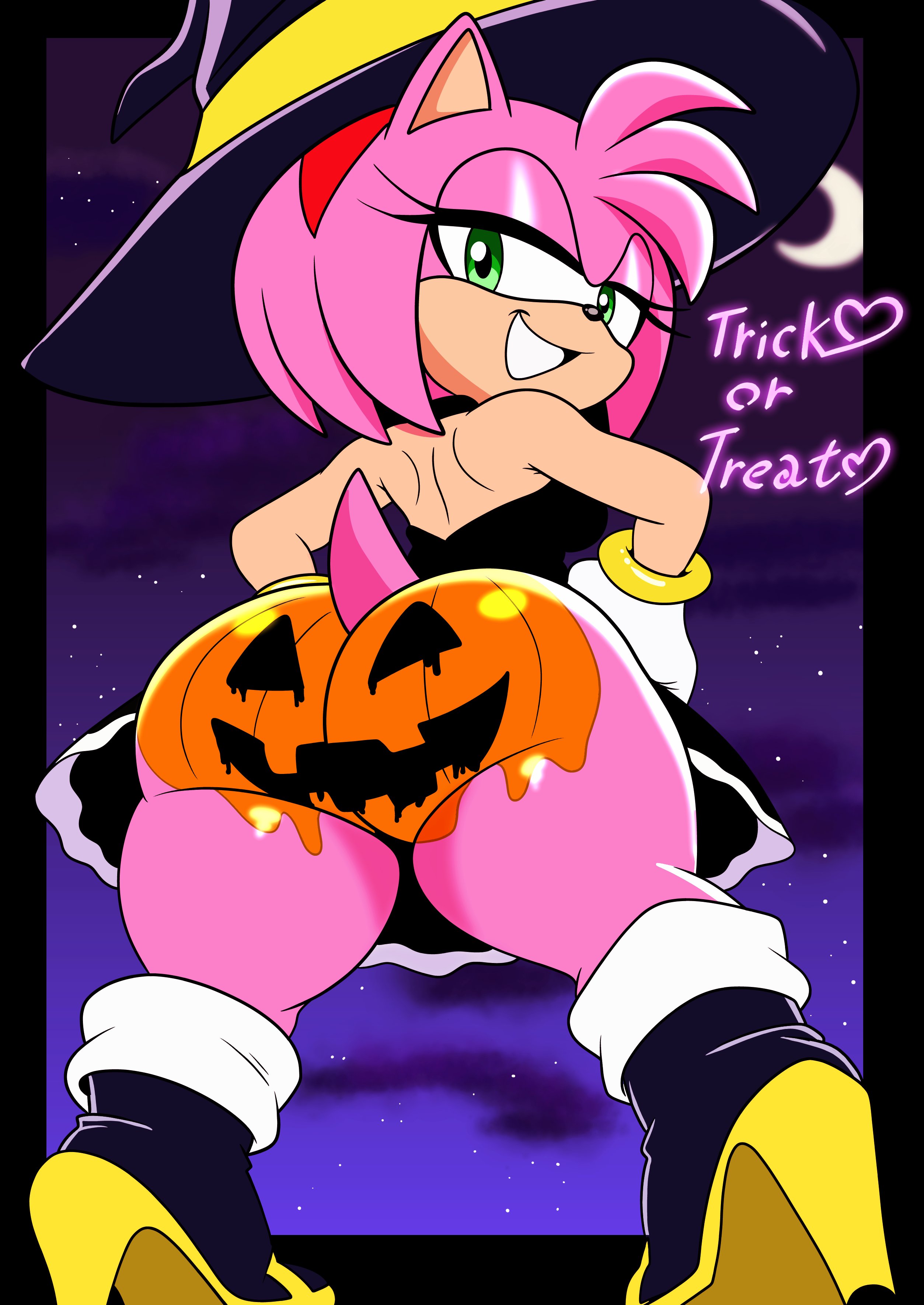 amy rose, bubble butt, furry funnychan, halloween, no nut november, sonic (series), thick thighs, witch costume