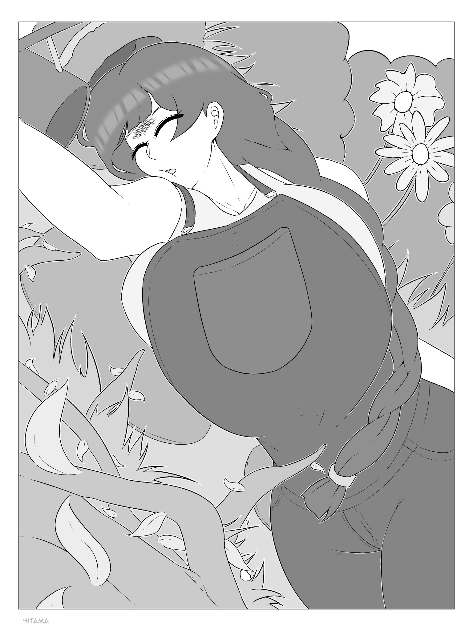 1girls, breast expansion, breasts, comic, farmgirl, female, hitama, huge breasts, molestation, original, original character, plant, sleeping, somnophilia, tentacle, textless, vines