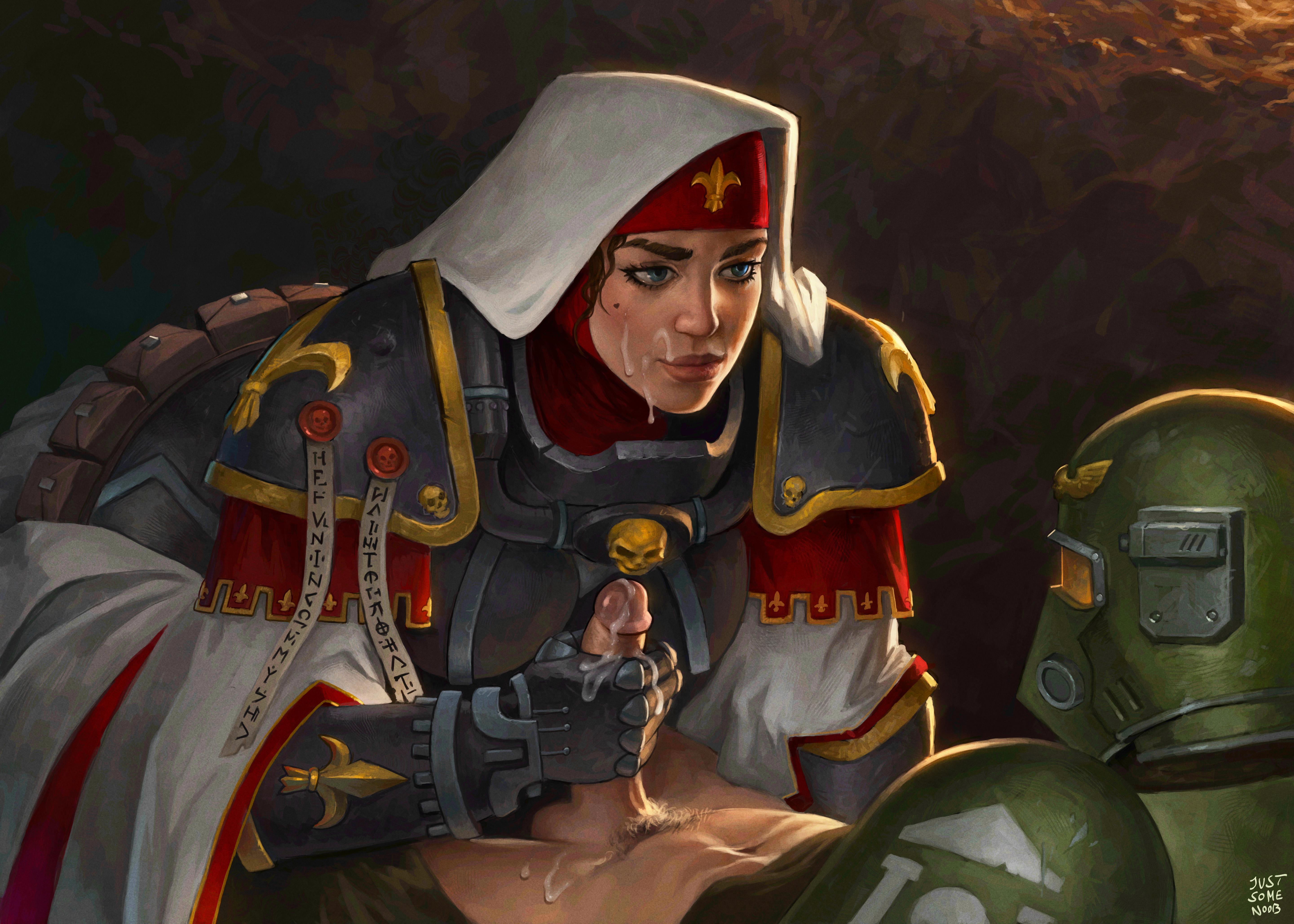 1boy, 1girls, adepta sororitas, armor, assertive female, astra militarum, balls, cum drip, cum inside, cum on body, cum on face, cumshot, erect penis, erection, female, femdom, full lips, gloved handjob, gloves, grabbing penis, guardsman (warhammer 40k), hand on penis, handjob, handjob with gloves, helmet, holding penis, human, human female, human male, imperial guard, imperium of man, jerking, jerking off, jerking off another, jerkingoff, jerkingoff another, justsomenoob, light-skinned female, looking at partner, male, masturbating, masturbating other, masturbation, mature female, mature male, penis, penis grab, power armor, power armor (warhammer), purity seal, sister hospitaler, sister of battle, smile, straight, stroking cock, stroking penis, tagme, testicles, touching penis, warhammer (franchise), warhammer 40k