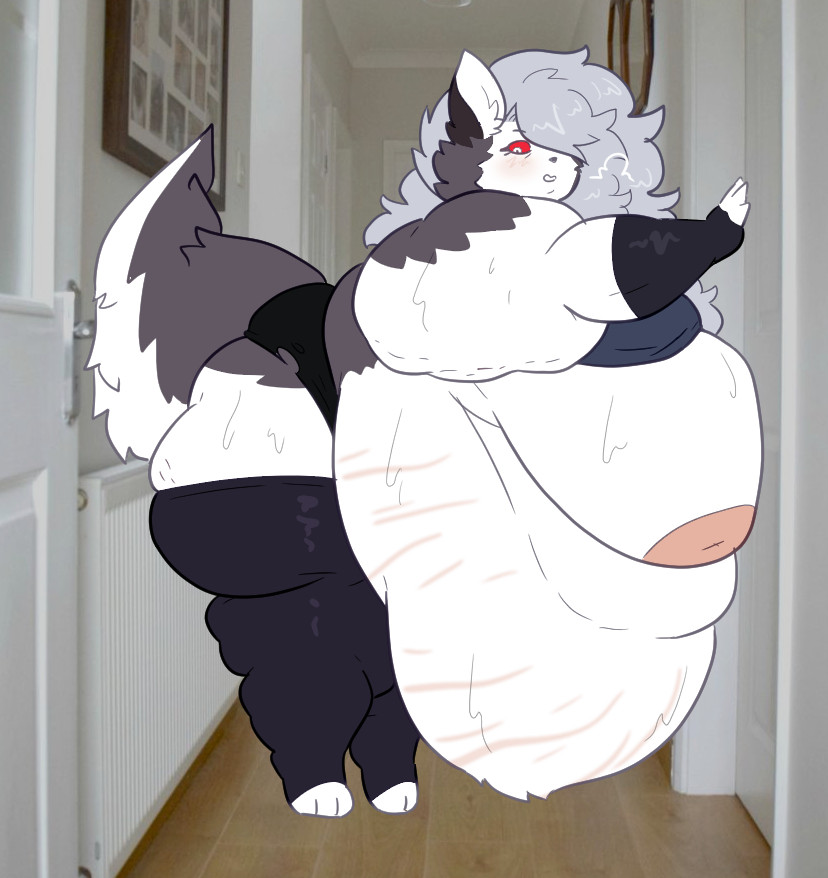 against wall, bbw, big ass, big breasts, breasts, bubble butt, cleavage, female, helluva boss, huge ass, huge breasts, hyper breasts, loona (helluva boss), mexifurfoof, nipples, obese, overweight, ssbbw, tagme, thick thighs, wide hips