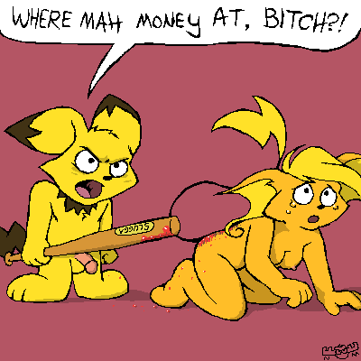 abuse baseball_bat color domestic_abuse female furry interspecies male nanimoose nintendo pichu pink_background pokemon pokemon_(species) pokemon_gsc pokemon_rgby raichu what