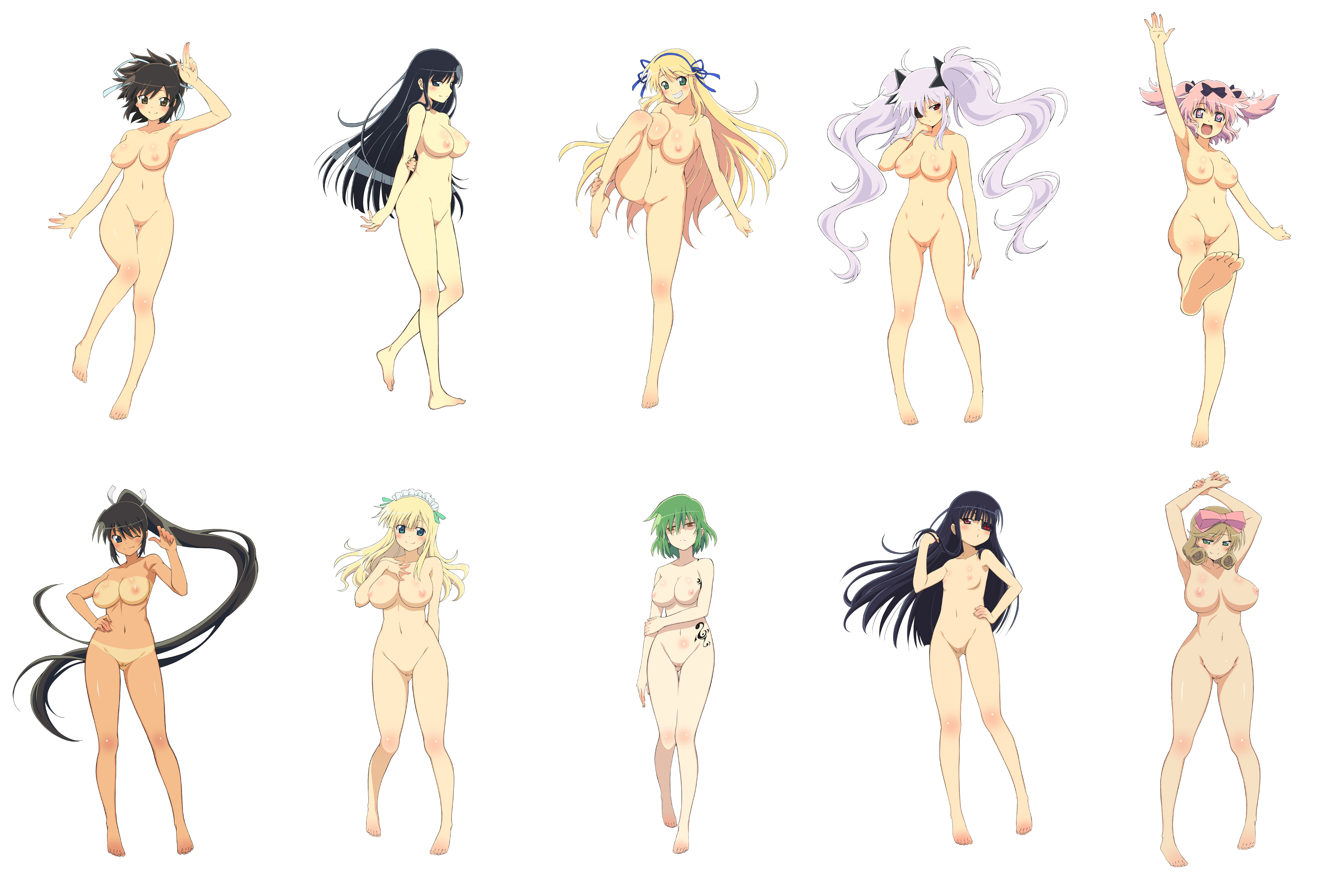 accurate art style, asuka (senran kagura), barefoot, birthday suit, black hair, breasts, censored, cleavage, completely naked, completely nude, edit, female, female only, full body, happy, haruka (senran kagura), hibari (senran kagura), hikage (senran kagura), homura (senran kagura), ikaruga (senran kagura), katsuragi (senran kagura), mirai (senran kagura), mosaic censoring, naked, naked female, naked girls, nipples, nude, nude edit, nude female, nude filter, official art, pussy, senran kagura, smiling, tan lines, yagyuu (senran kagura), yomi (senran kagura)