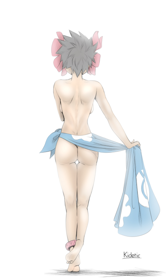 1girls, anklet, ass, back, backboob, bare shoulders, big breasts, bracelet, breasts, brown hair, dark skin, dark-skinned female, elite four, feet, female, female only, flower, hair ornament, human, human only, kidetic, kusujinn, leg up, looking away, mostly nude, nintendo, no panties, phoebe (pokemon), pokemon, pokemon rse, shadow, short hair, soles, standing, thigh gap, toes, topless, undressing