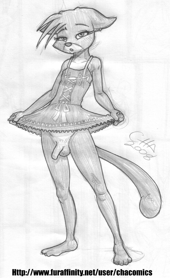 2008 balls bottomless clothed clothing feline feline girly lobozamora male mammal monochrome penis samy_(chacomics) solo traditional_media_(artwork) young