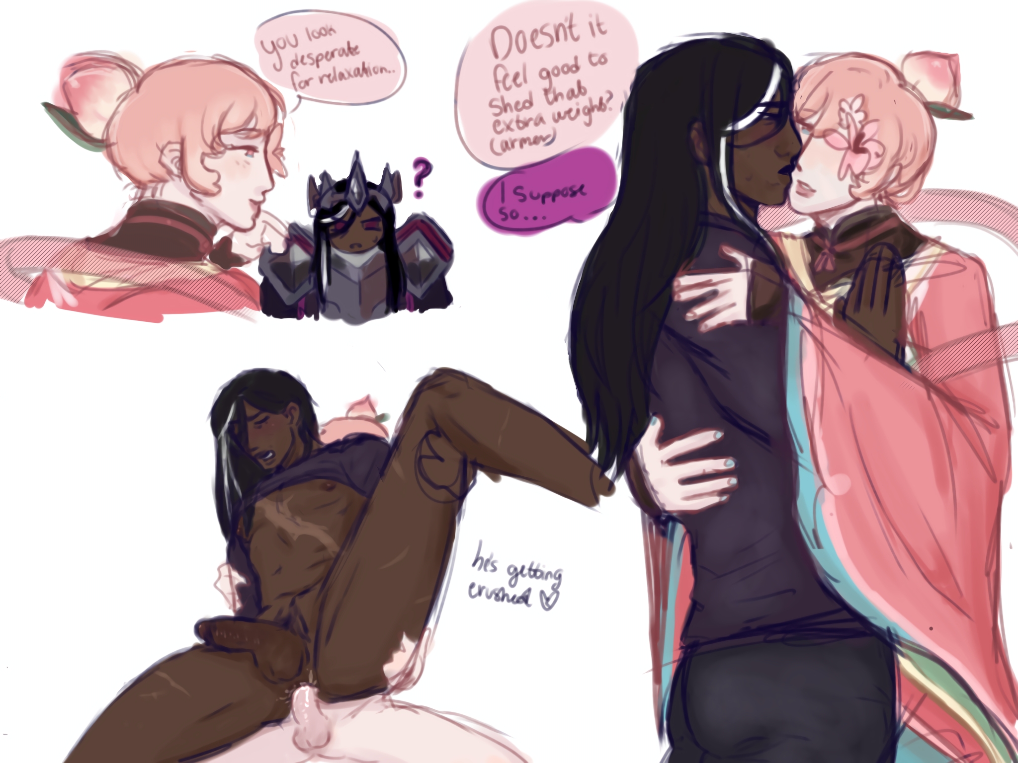 anal, chocolate and vanilla, cookie run, cookie run kingdom, dark cacao cookie, dark skin, dark-skinned femboy, dark-skinned male, dark-skinned sissy, dark-skinned sub, dark-skinned twink, femboy, femboysub, light skin, light-skinned male, male, peach blossom cookie, small dom big sub, yaoi