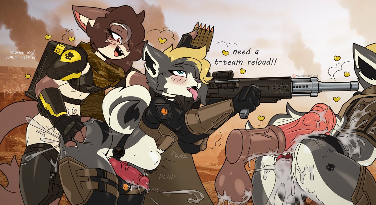 ammunition anal anal_sex animal_genitalia animal_penis anthro ass balls blush blush_lines bodily_fluids bulge canid canine canine_genitalia canine_penis cheek_tuft clothed clothing cum cum_in_ass cum_inside cum_on_back cum_on_butt cum_splatter cum_while_penetrated cumshot curled_tail dialogue domestic_cat duo ejaculation english_text equine_genitalia equine_penis eyewear facial_tuft fangs felid feline felis femboy femboy/femboy fio_(marcus_gray) fluffy fluffy_tail from_behind_position fur genital_fluids genitals glasses gloves gun hair handwear heart_symbol helldivers leaning leaning_forward male male/male male_penetrated male_penetrating mammal marcus_gray multicolored_body multicolored_fur partially_clothed penetration penis plap ranged_weapon sex siamese stomach_bulge tail teeth text tongue tongue_out tuft two_tone_body two_tone_fur weapon wearing_glasses