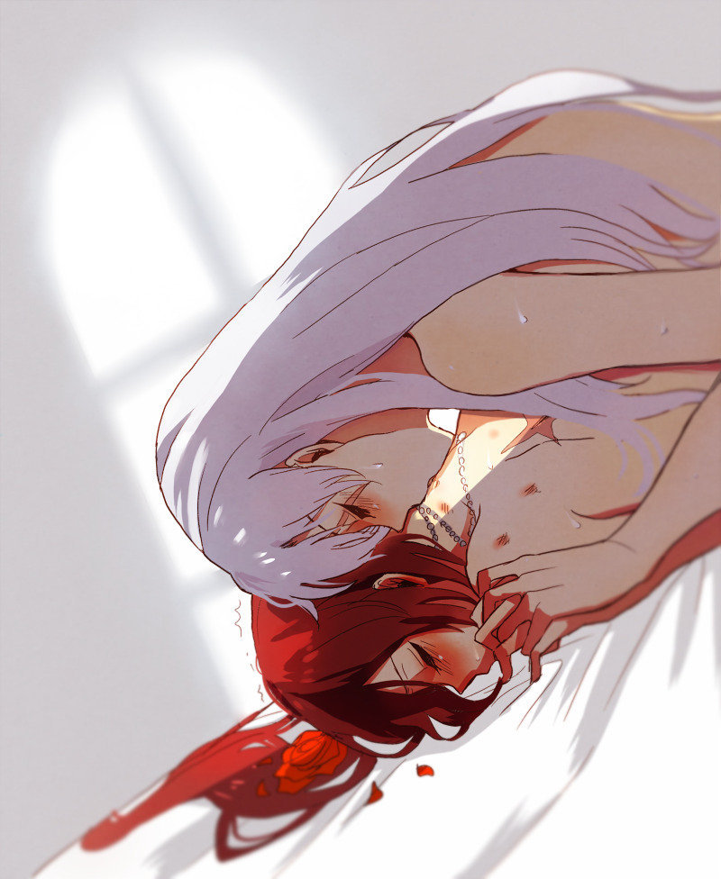 2girls, female, female only, lesbian sex, makundsf, multiple females, multiple girls, red hair, ruby rose, rwby, weiss schnee, white hair, yuri
