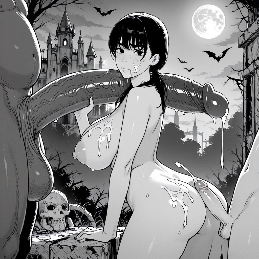1girls, 2boys, absurdly large cock, ai generated, black hair, buttjob, chainsaw man, cuckold, cum, dark-skinned male, demon, female, interracial, large penis, light-skinned male, long penis, looking at viewer, male, mitaka asa, netorare, ntr, penis, penis on shoulder, penis over shoulder, penis size comparison, penis size difference, self upload, size difference, small penis, small penis humiliation, tagme, women, worried expression