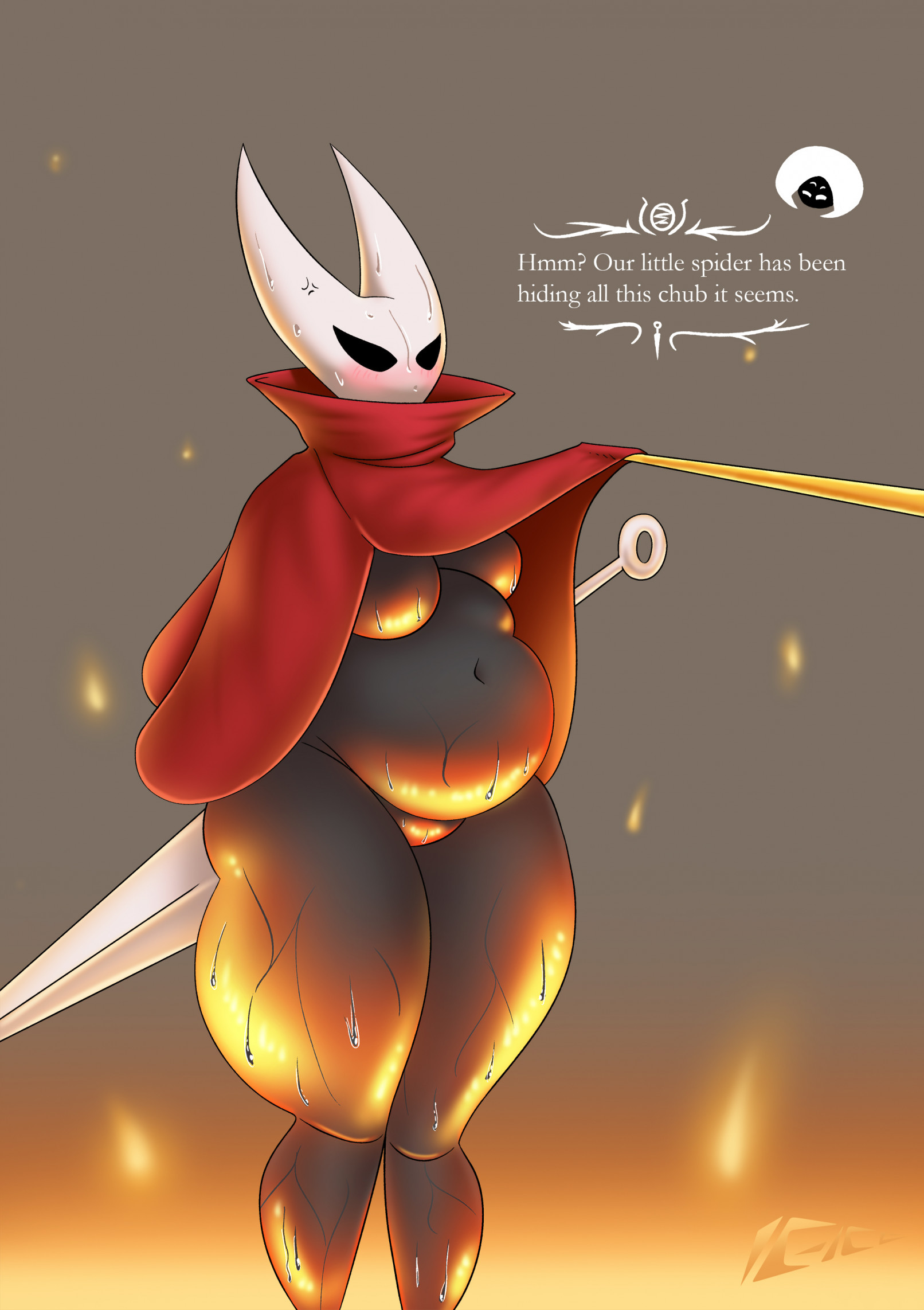 bbw, big ass, big beautiful woman, big belly, big breasts, chubby belly, chubby female, fat ass, female, hollow knight, hollow knight: silksong, hornet (hollow knight), huge ass, huge belly, huge breasts, ic-icle, pudgy belly, silksong, skimpy clothes, sweaty body, thick girl, thick hips, thick thighs