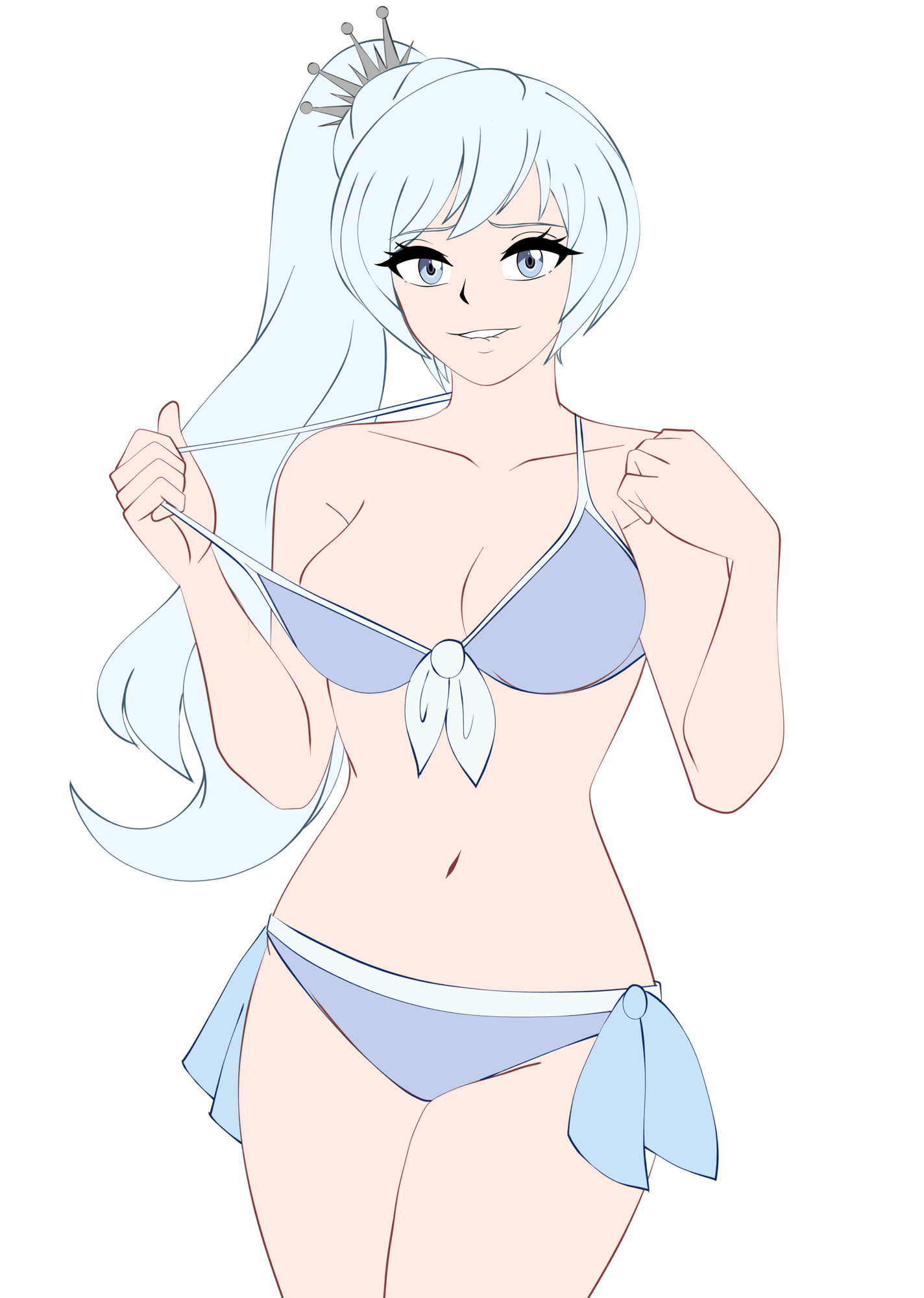 1girls, bikini, bikini bottom, bikini top, blue eyes, half naked, half naked female, half-dressed, long hair, long hair female, rwby, scar across eye, solo female, sonicheroxd, tagme, weiss schnee, white hair, white hair female