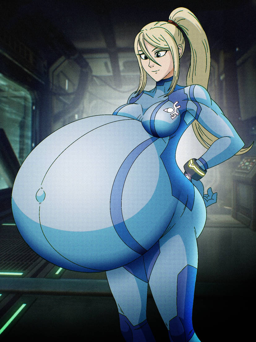 belly overhang, blonde hair, blonde hair female, hyper pregnancy, metroid, nintendo, pregnant, pregnant belly, pregnant female, samus aran, skin tight suit, yoshi1027, zero suit samus