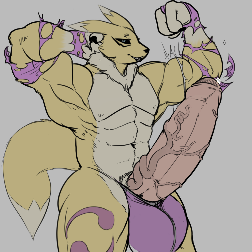 deskai digimon furry growth hyper male male_only muscle_growth muscular renamon solo strikeanywhere